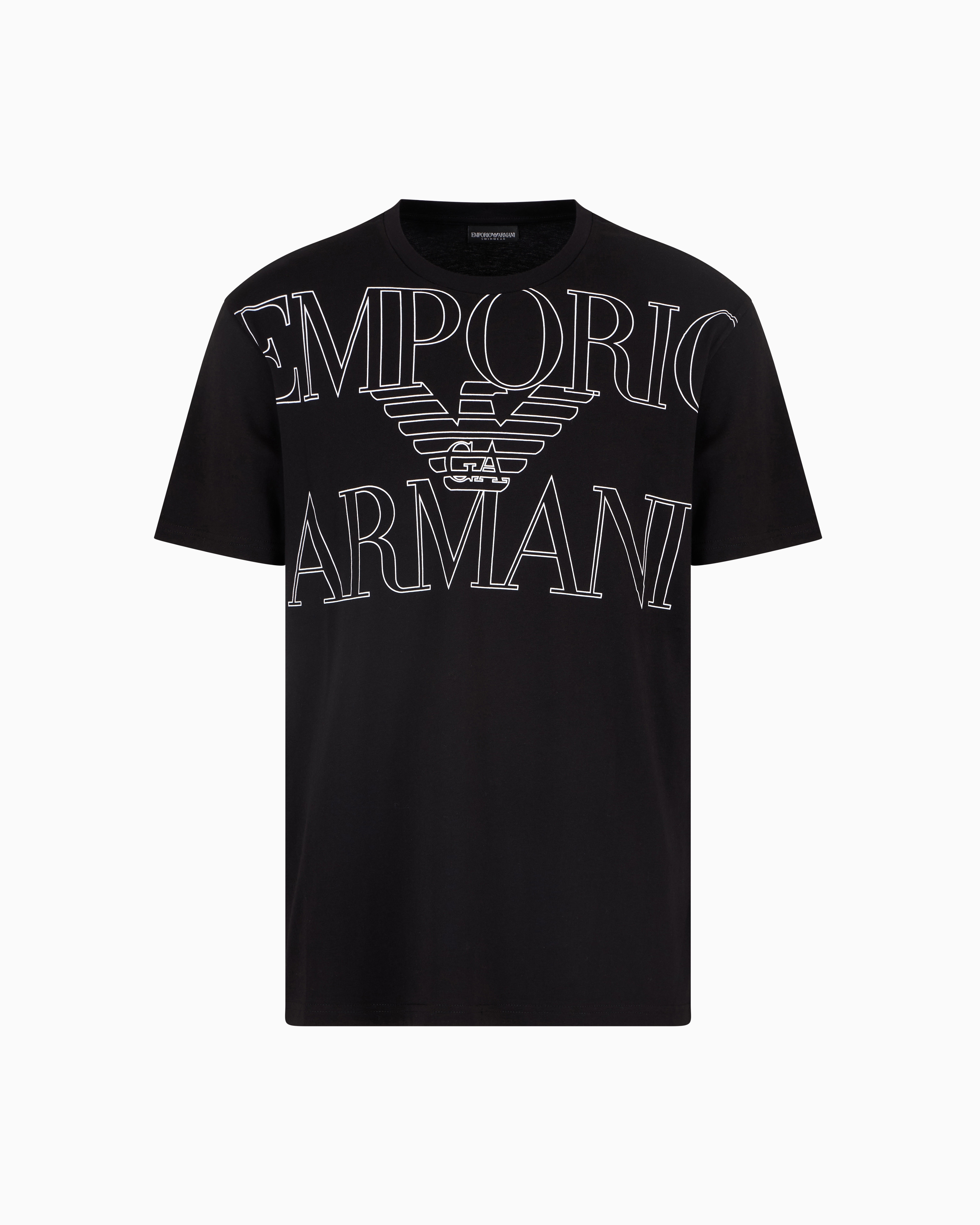 Emporio Armani - ASV beachwear T-shirt organic jersey with a bold logo print, Man, Black, Size: