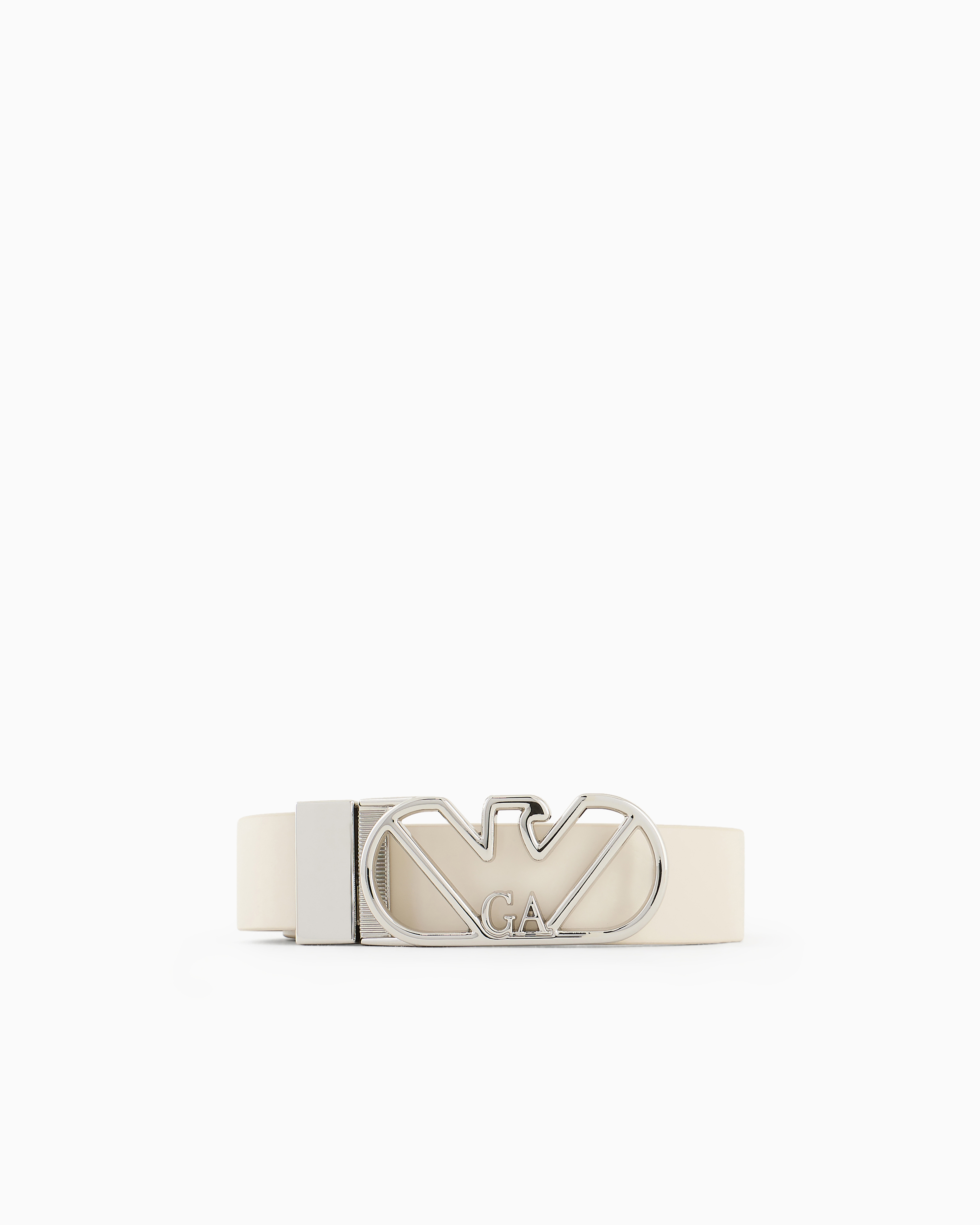 Emporio Armani - Reversible belt in deer-print leather with eagle buckle, Woman, White, Size: 85