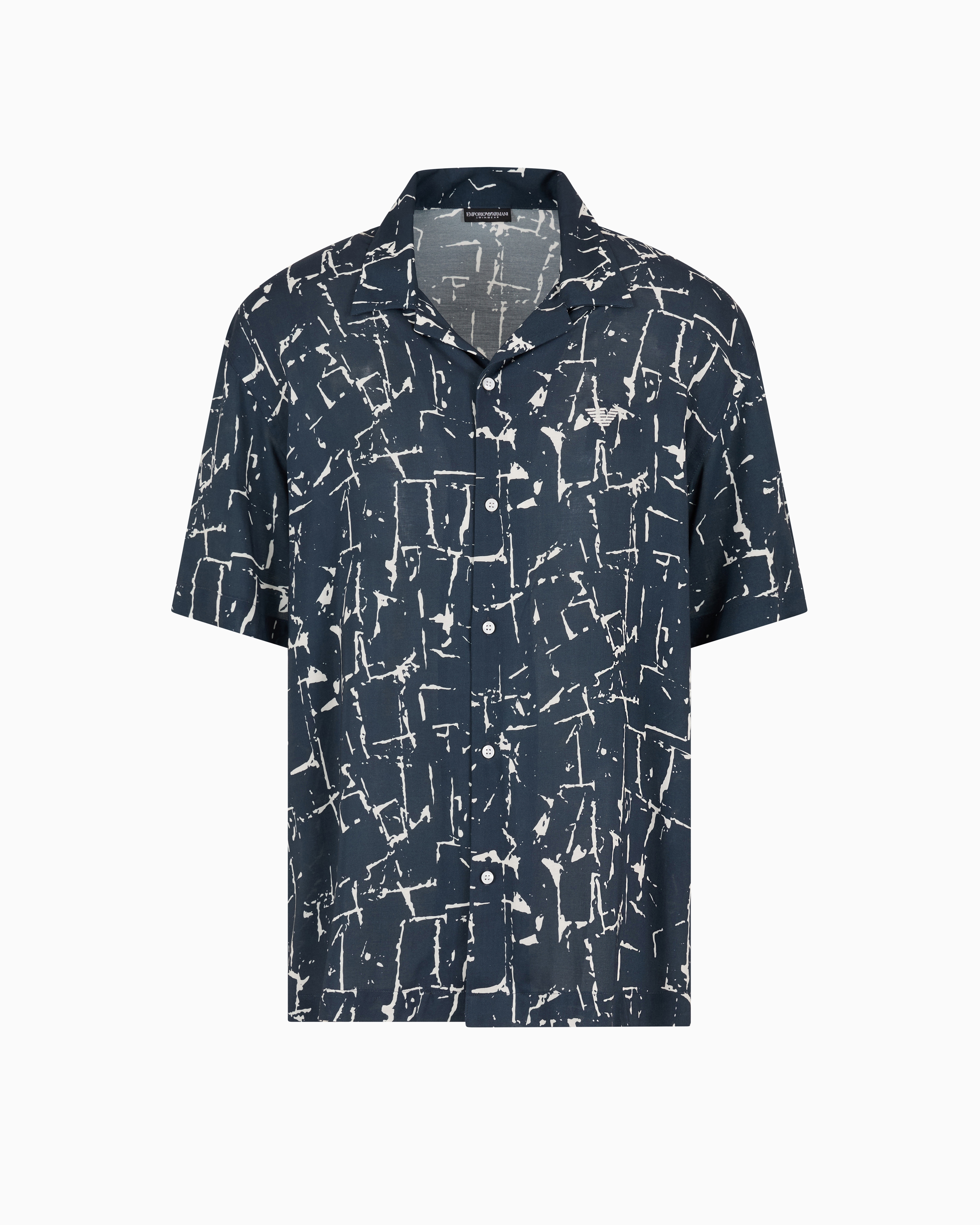 Emporio Armani - Beachwear shirt with abstract pattern, Man, Navy Blue, Size: