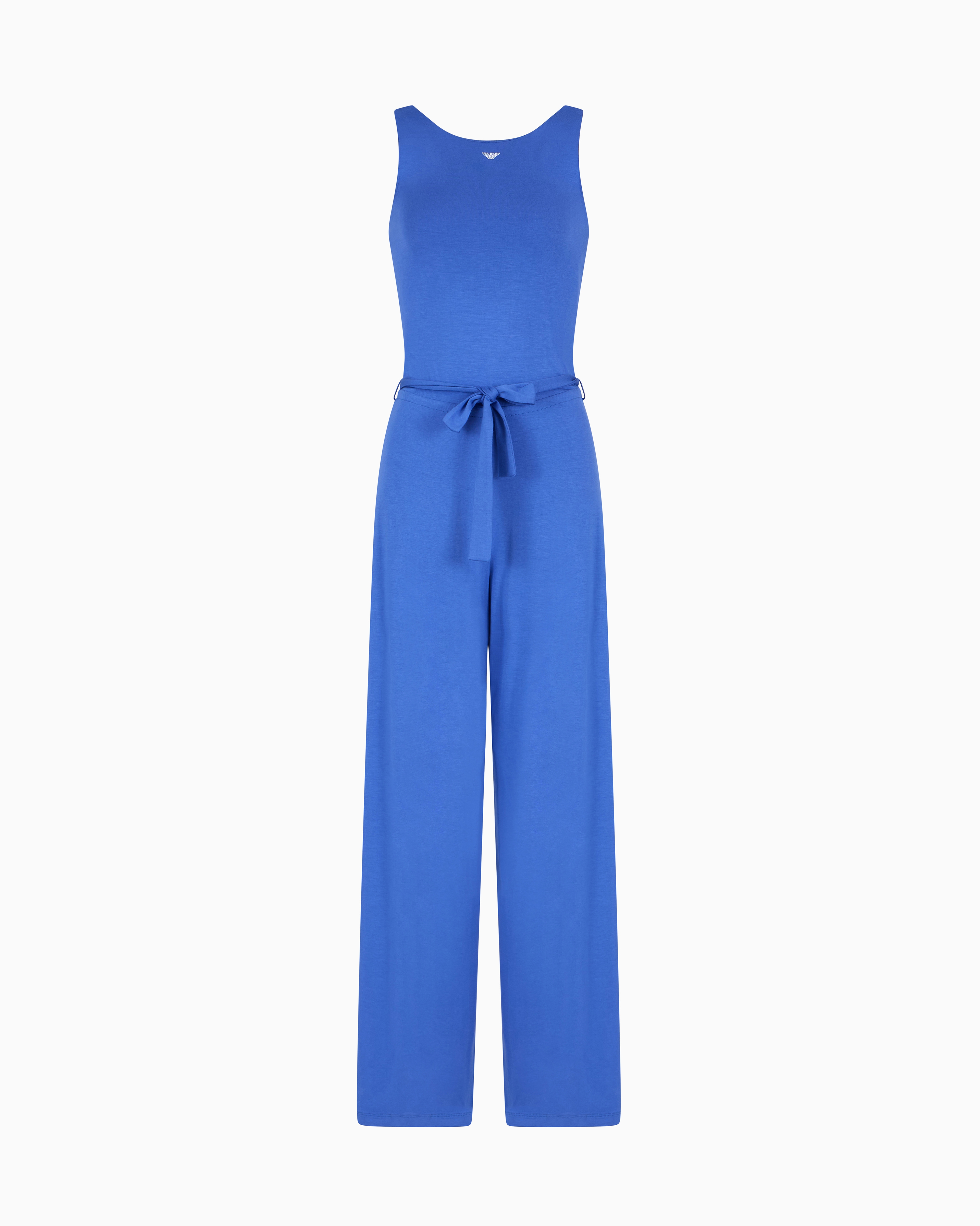 Emporio Armani - ASV recycled viscose beachwear jumpsuit with micro stud logo, Woman, Blue, Size: