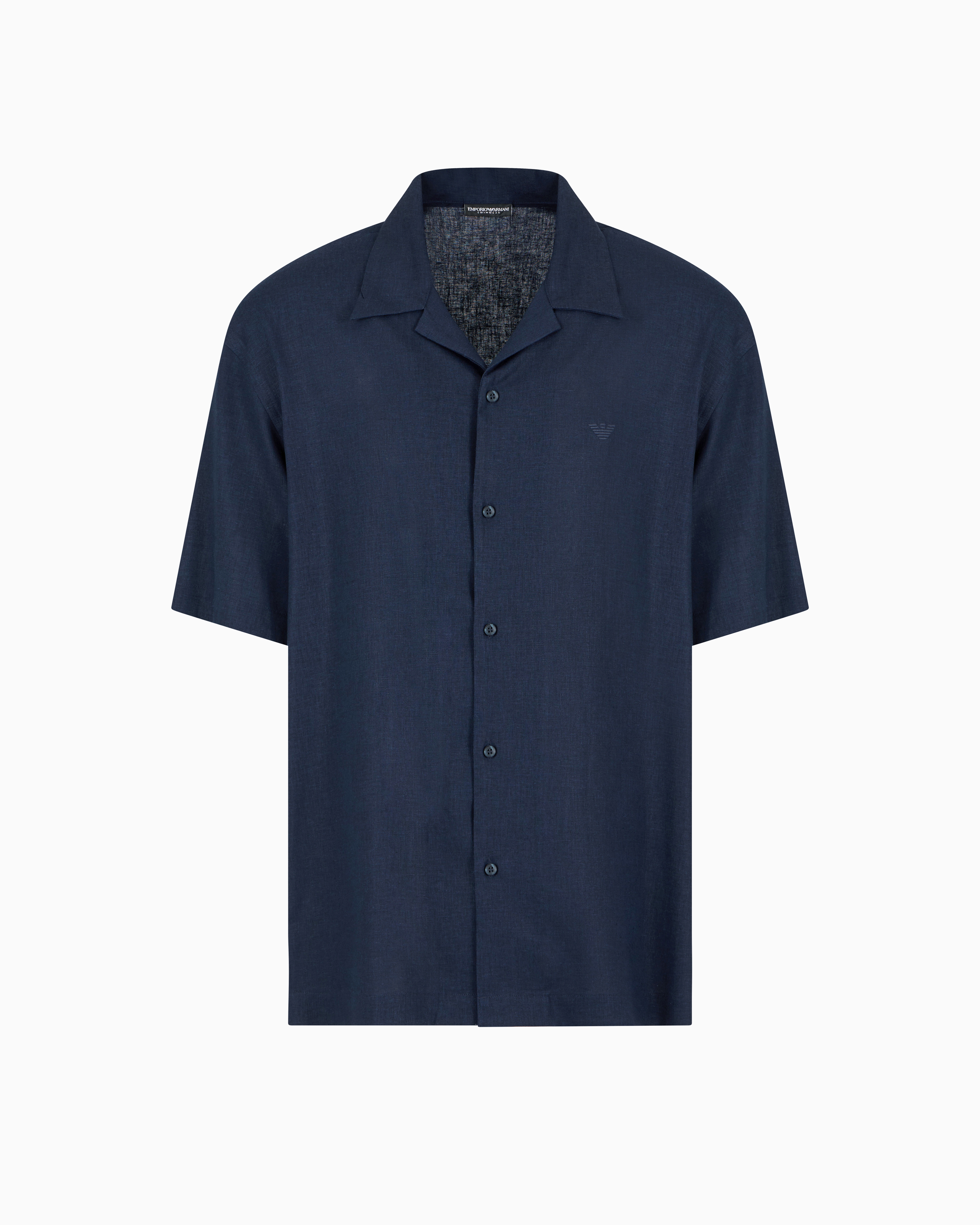 Emporio Armani - Linen-blend beachwear shirt, Man, Navy Blue, Size: