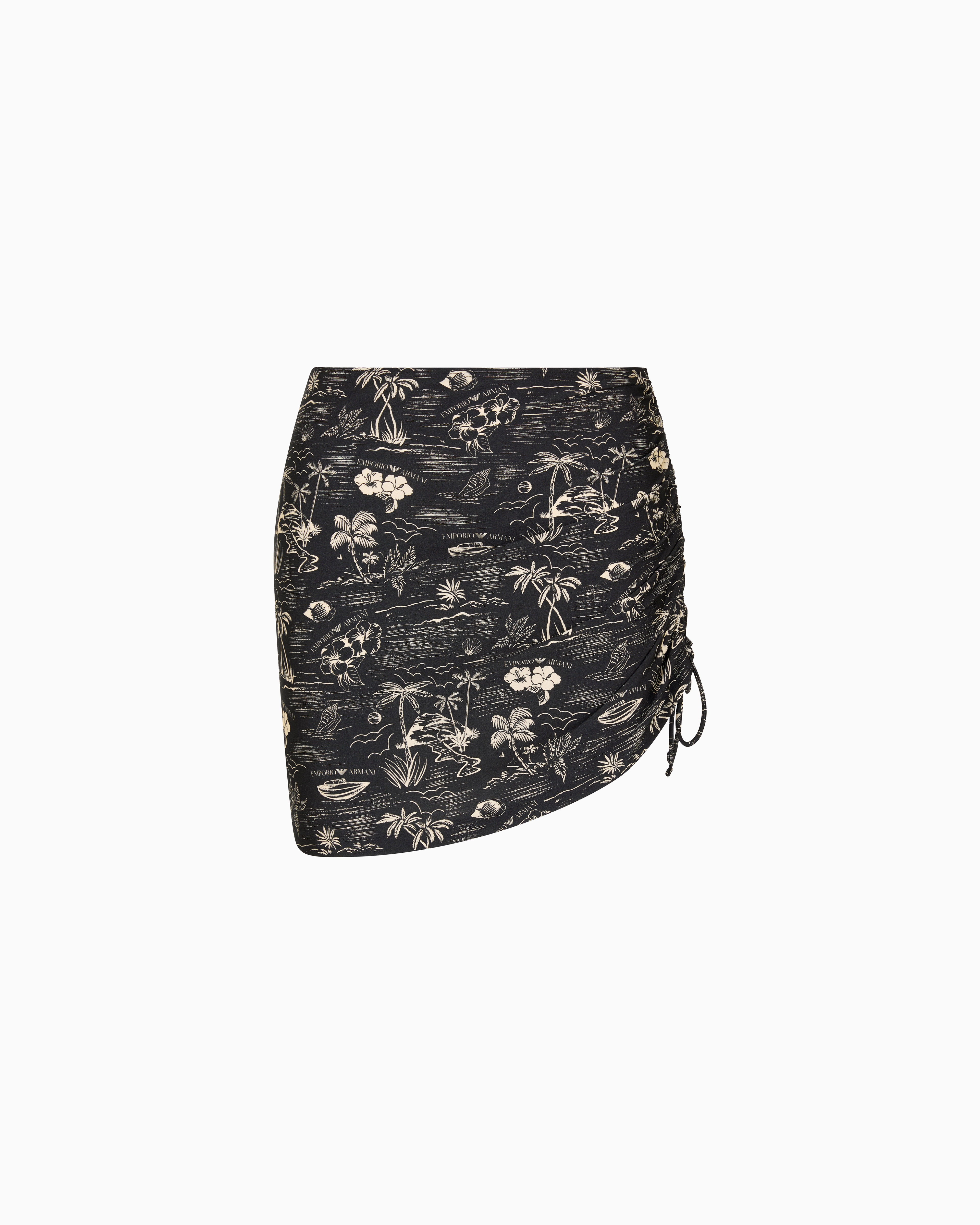 Emporio Armani - Logomania print drawstring sarong mini skirt, Woman, Black, Size: