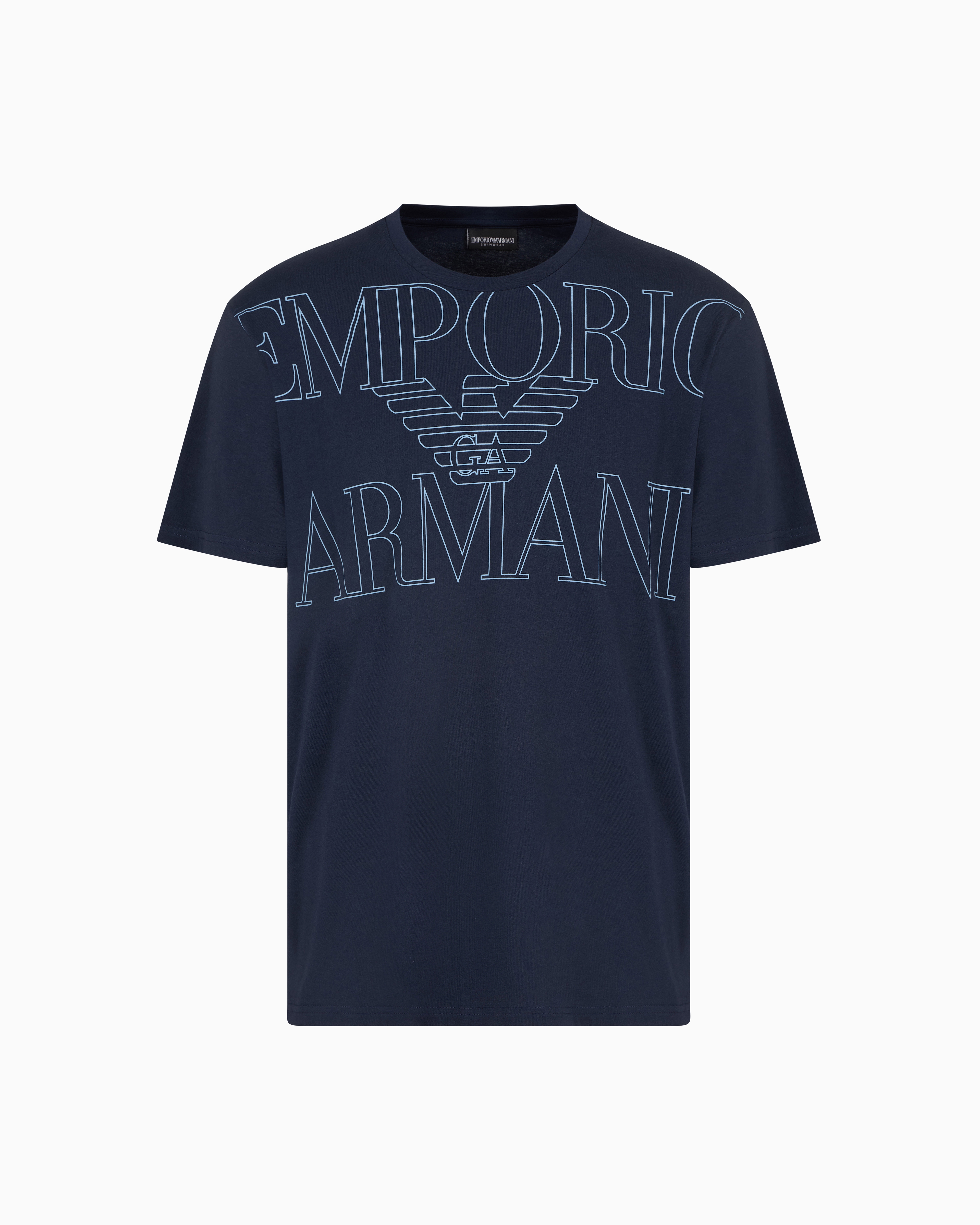 Emporio Armani - ASV beachwear T-shirt organic jersey with a bold logo print, Man, Navy Blue, Size: