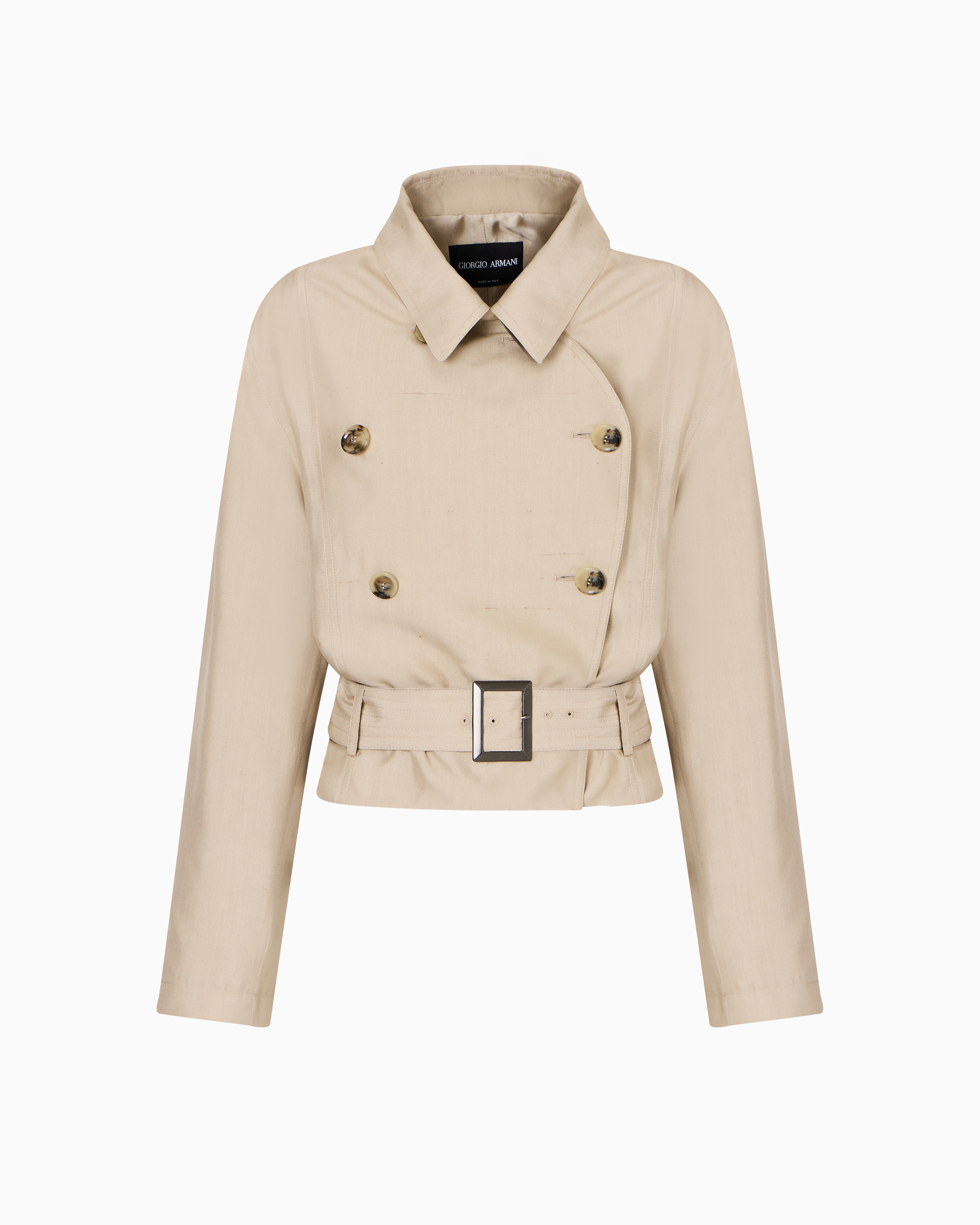 Giorgio Armani Short, Double-breasted Jacket In Washed Shantung Silk