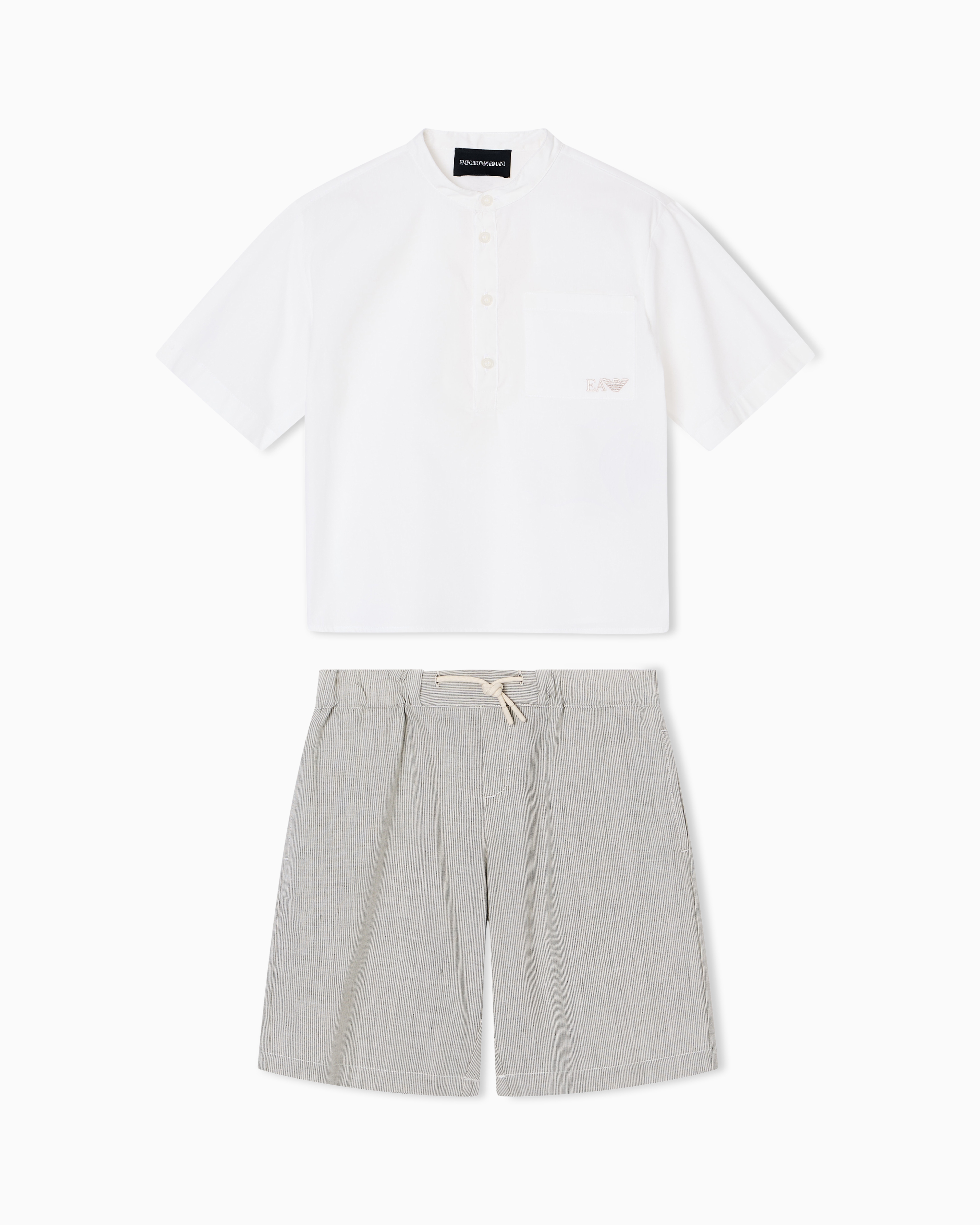 Emporio Armani Set Comprising Linen-blend Bermuda Shorts And Shirt In Beige