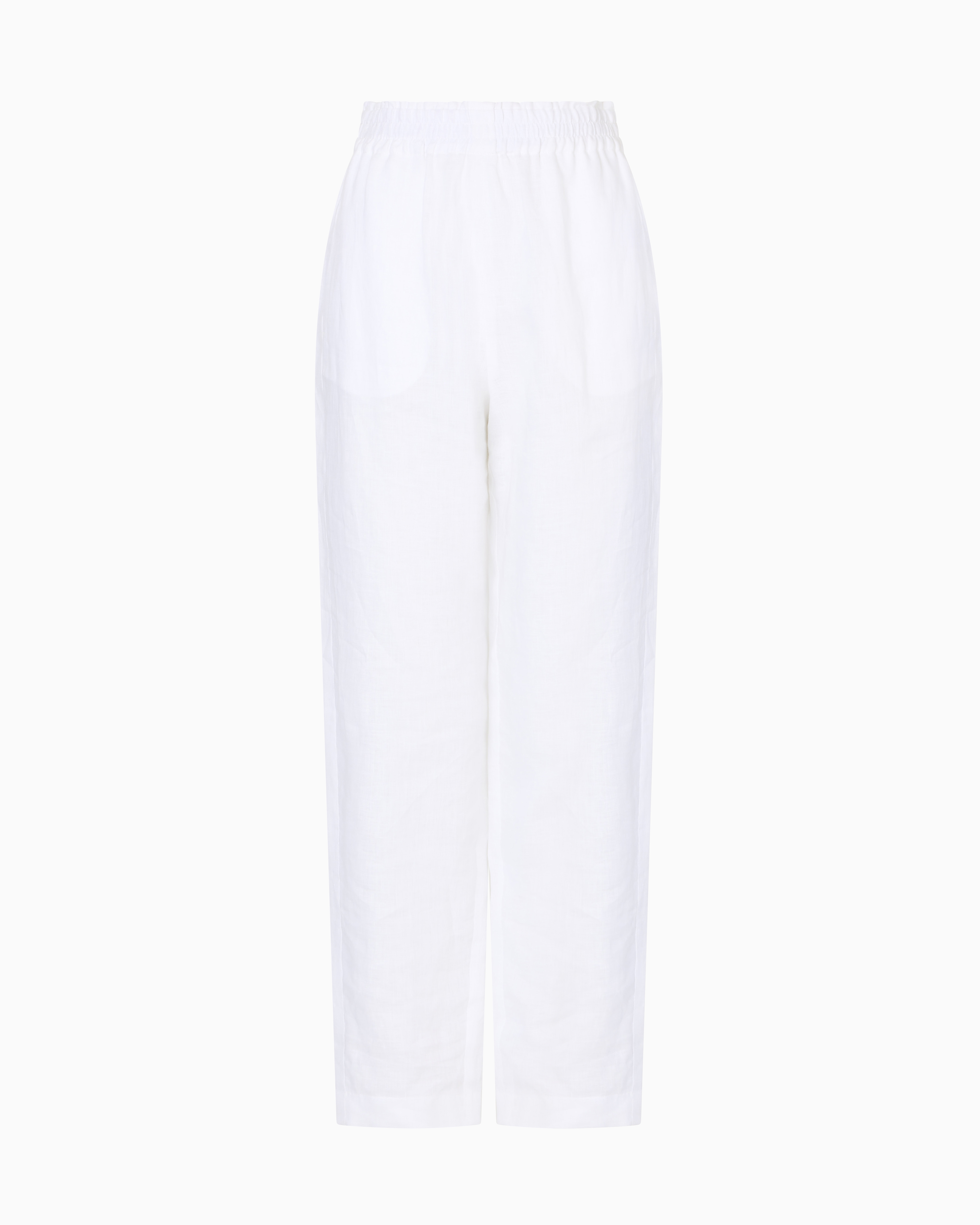 Emporio Armani Pure Linen Trousers With An Elasticated Waist In White