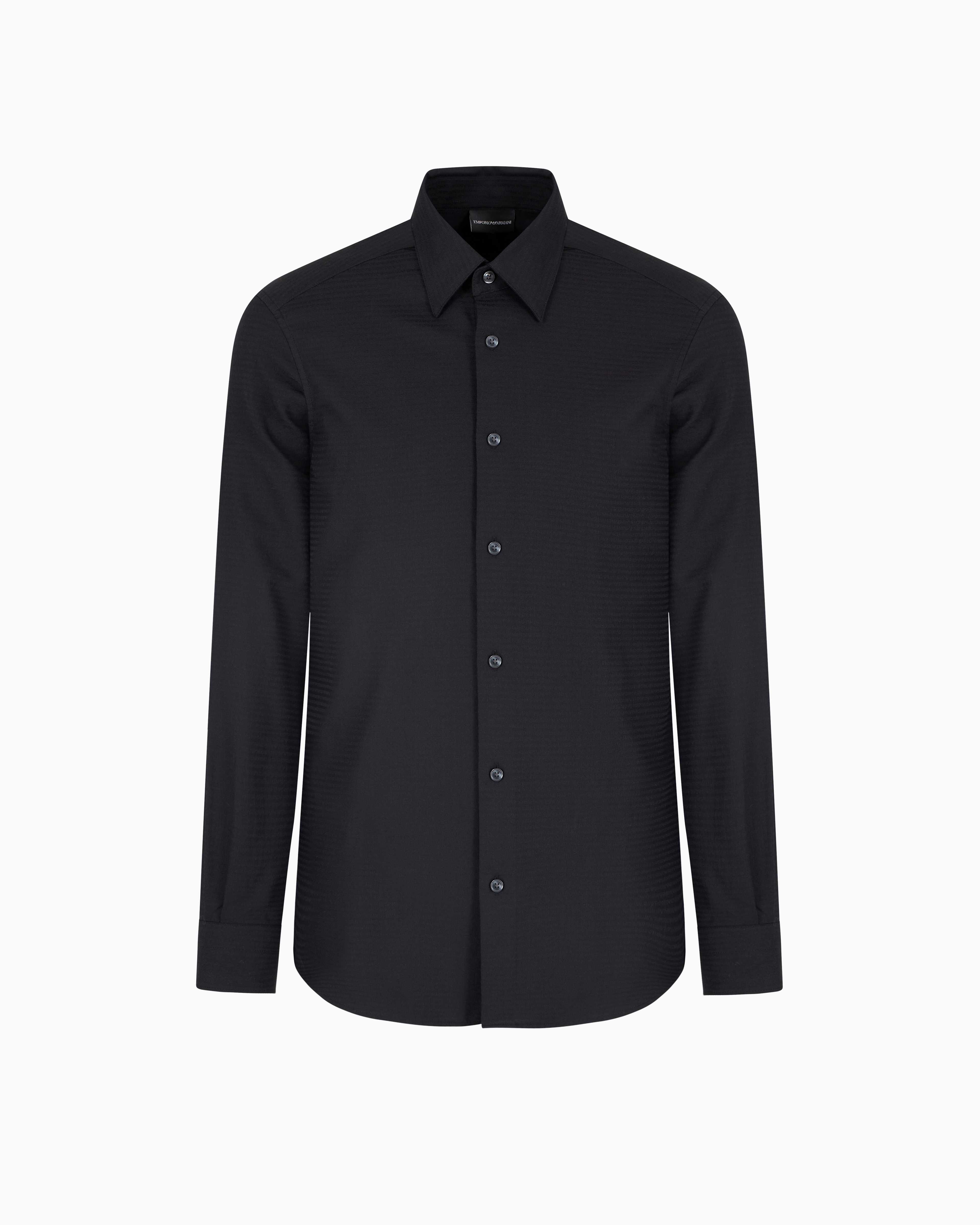 Emporio Armani Black Cotton Shirt With All-Over Jacquard Logo Small