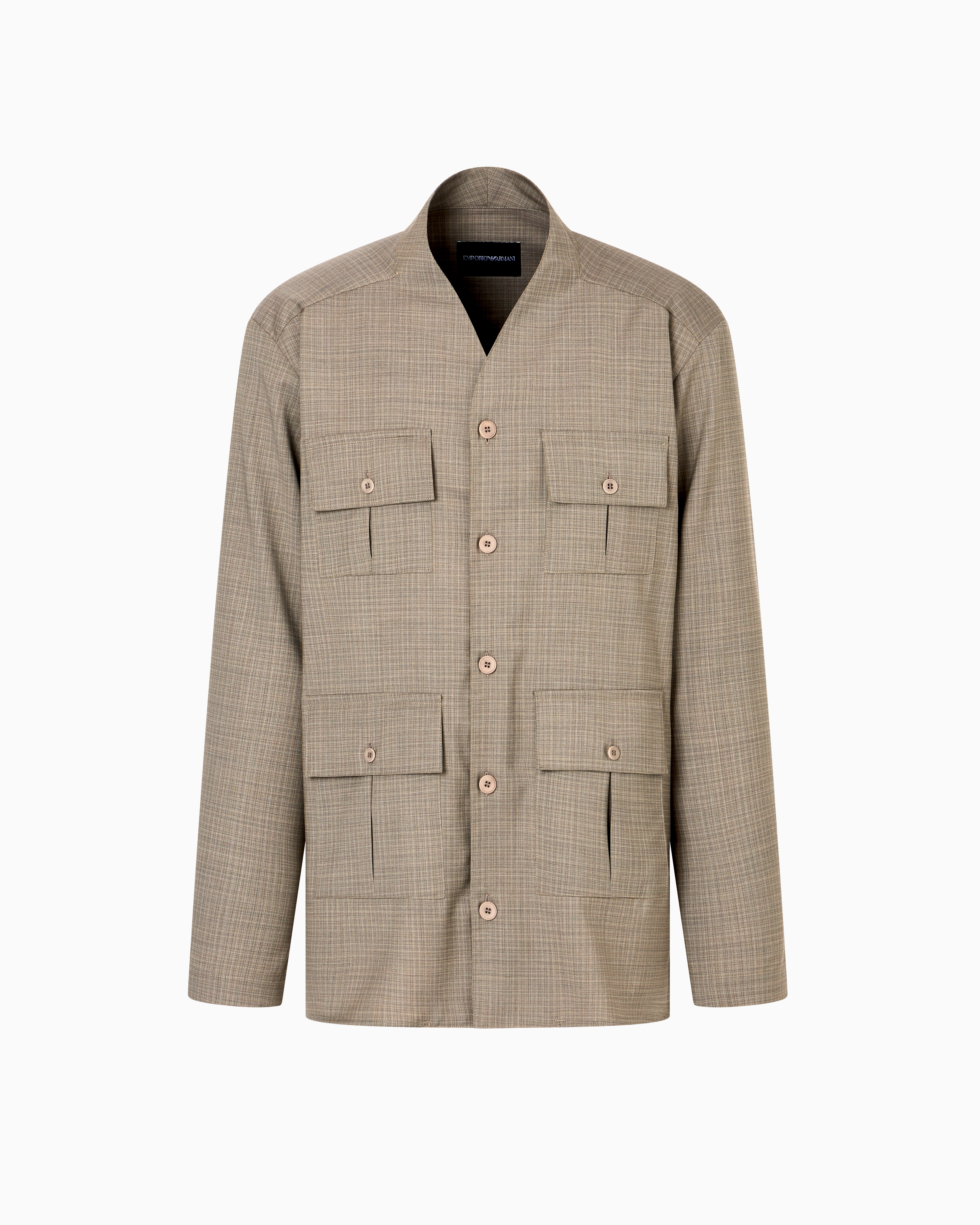 Emporio Armani - Shirt jacket tropical light wool canvas, Man, Green, Size: