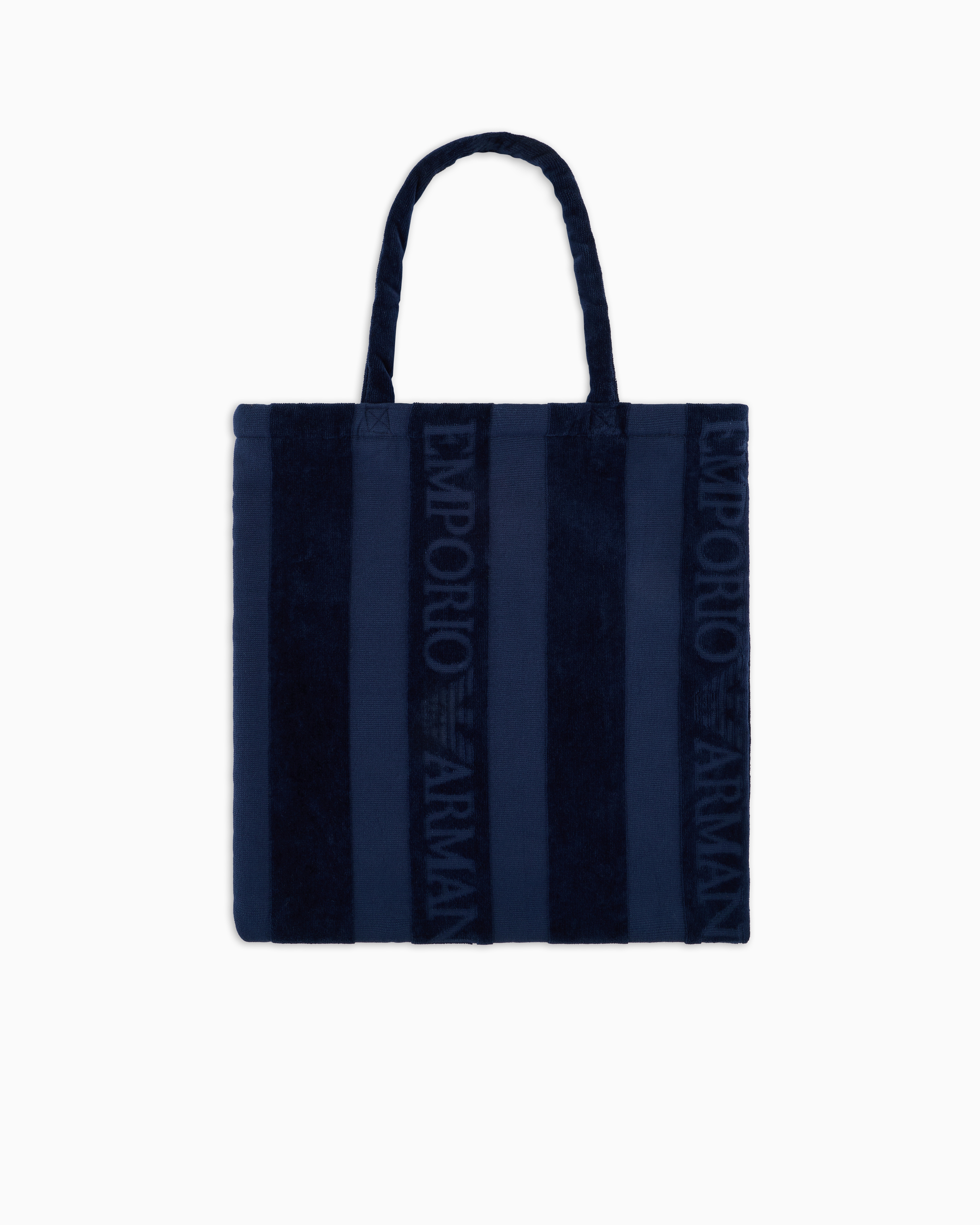 Emporio Armani - Striped terrycloth beach shopper bag with logo, Unisex, Navy Blue, Size: TU