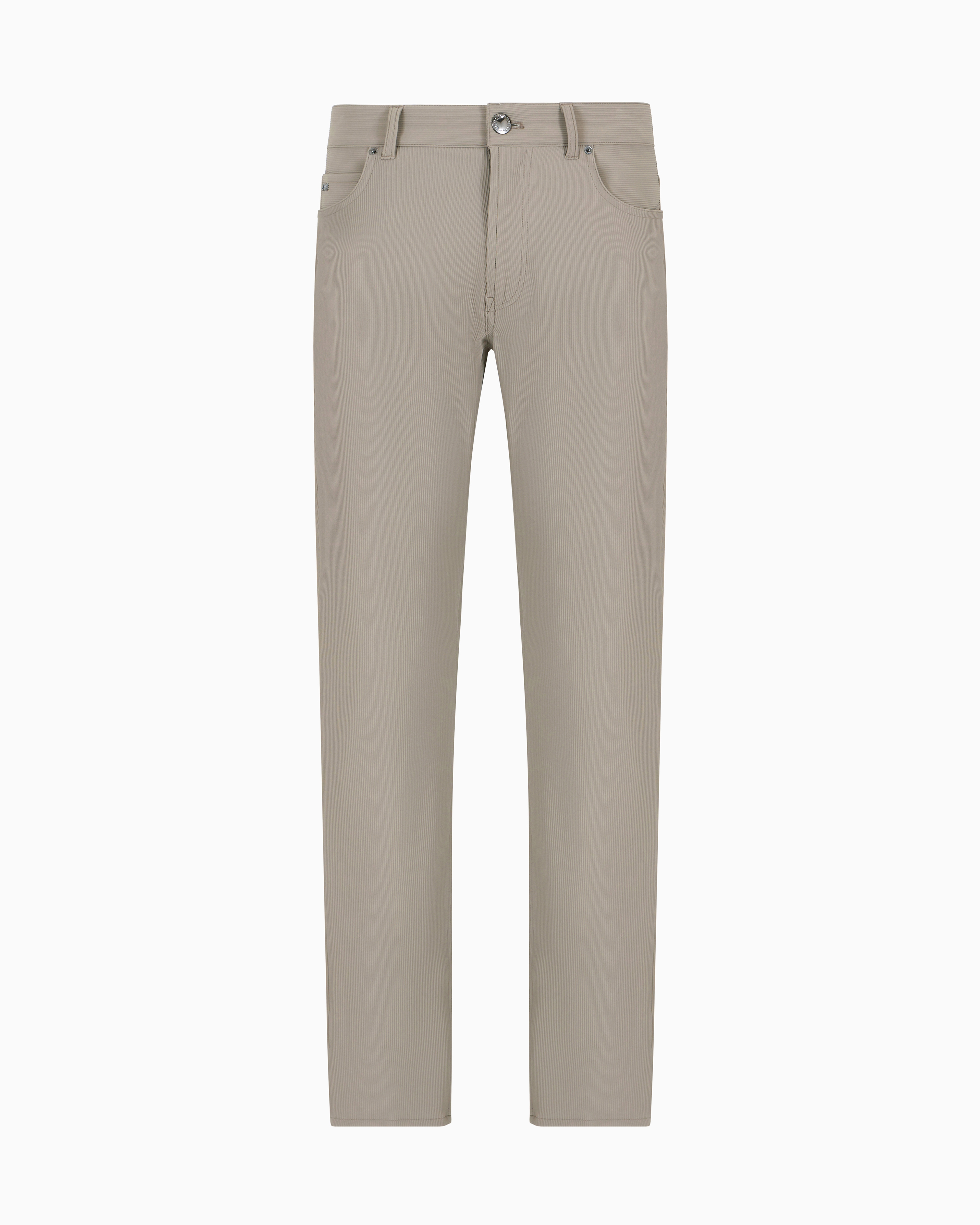 Emporio Armani - Canneté-effect stretch nylon five-pocket trousers, Man, Beige, Size: