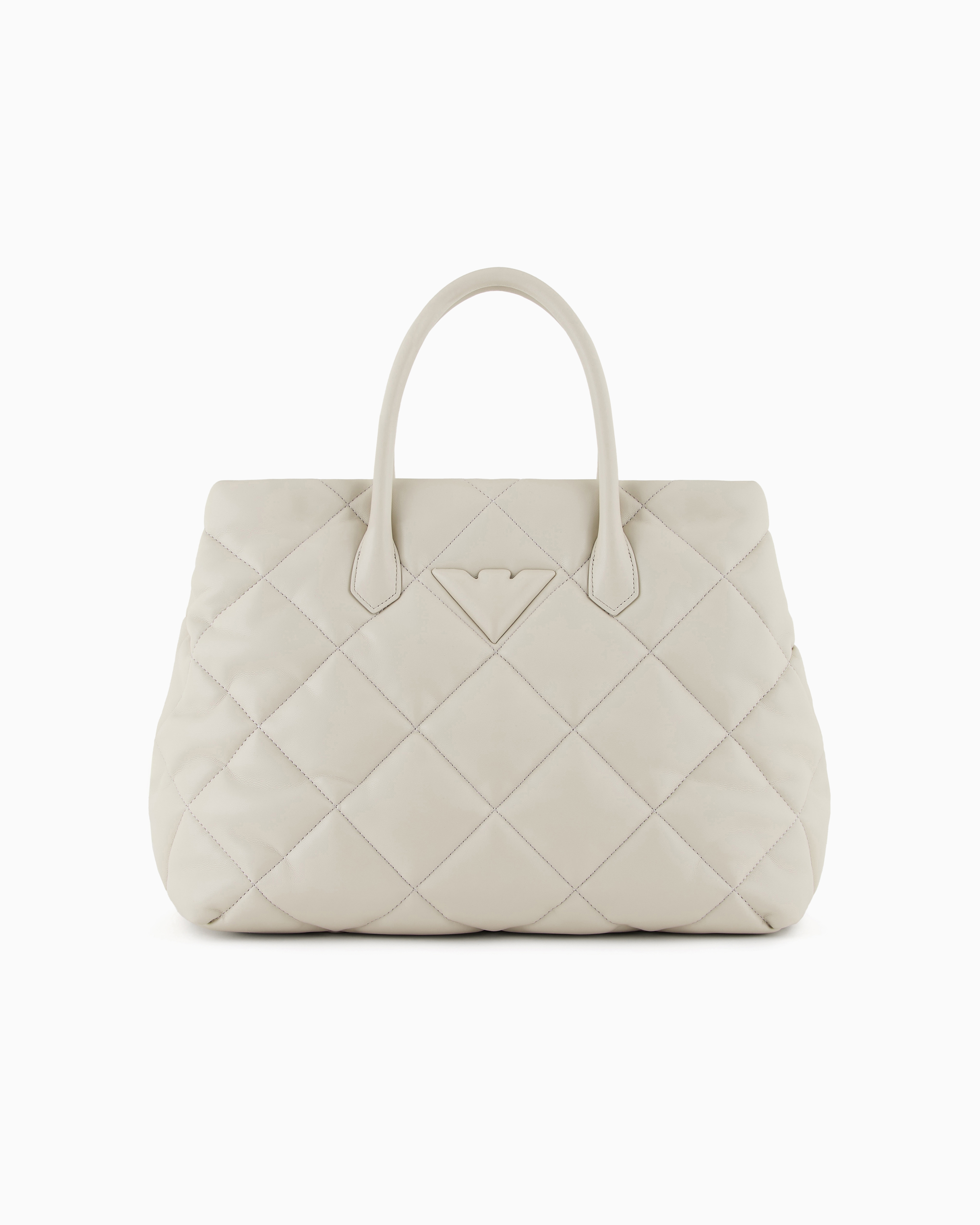 Emporio Armani - Quilted nappa leather-effect large handbag, Woman, White, Size: TU