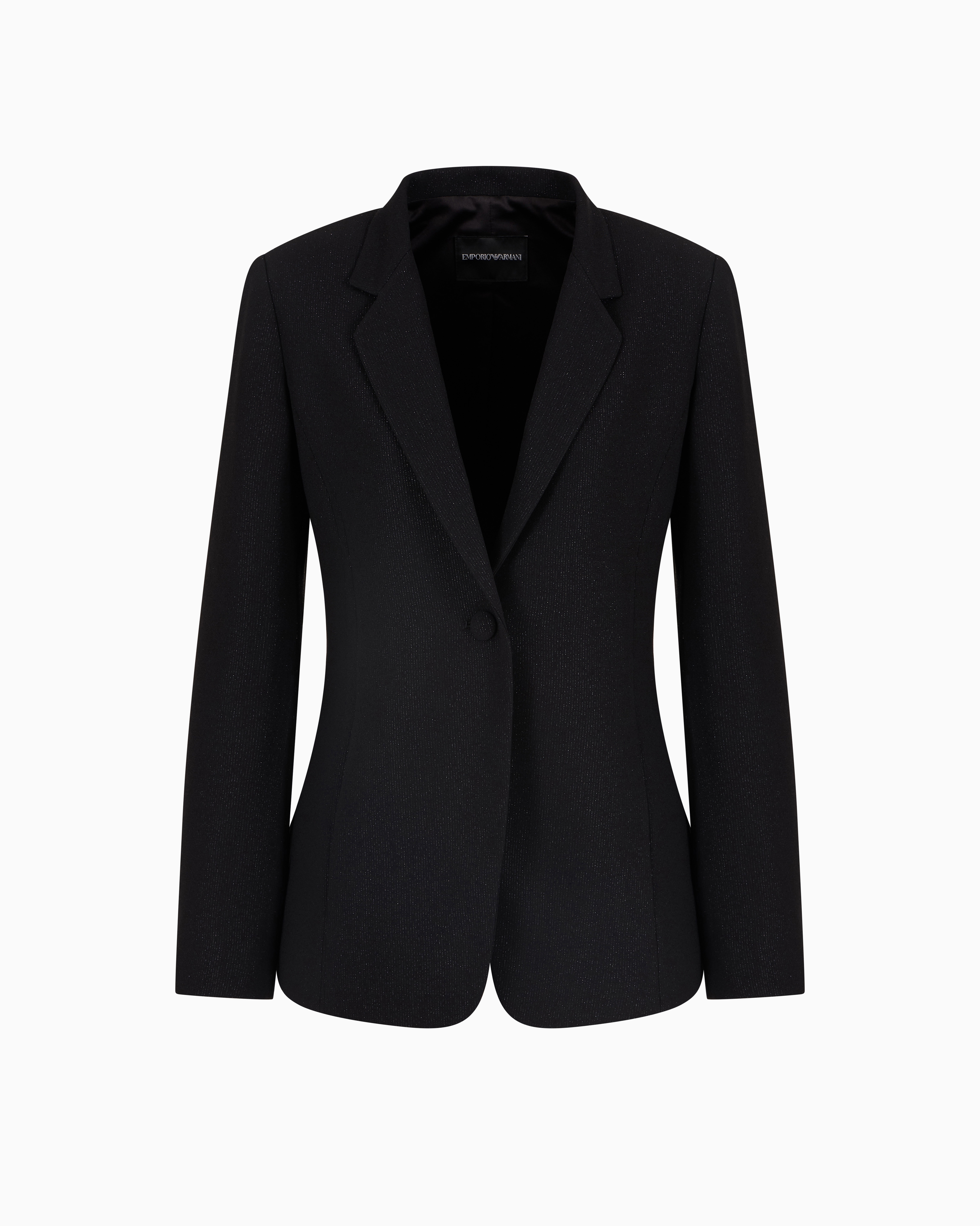 Emporio Armani - Single-breasted lurex crêpe blazer, Woman, Black, Size: