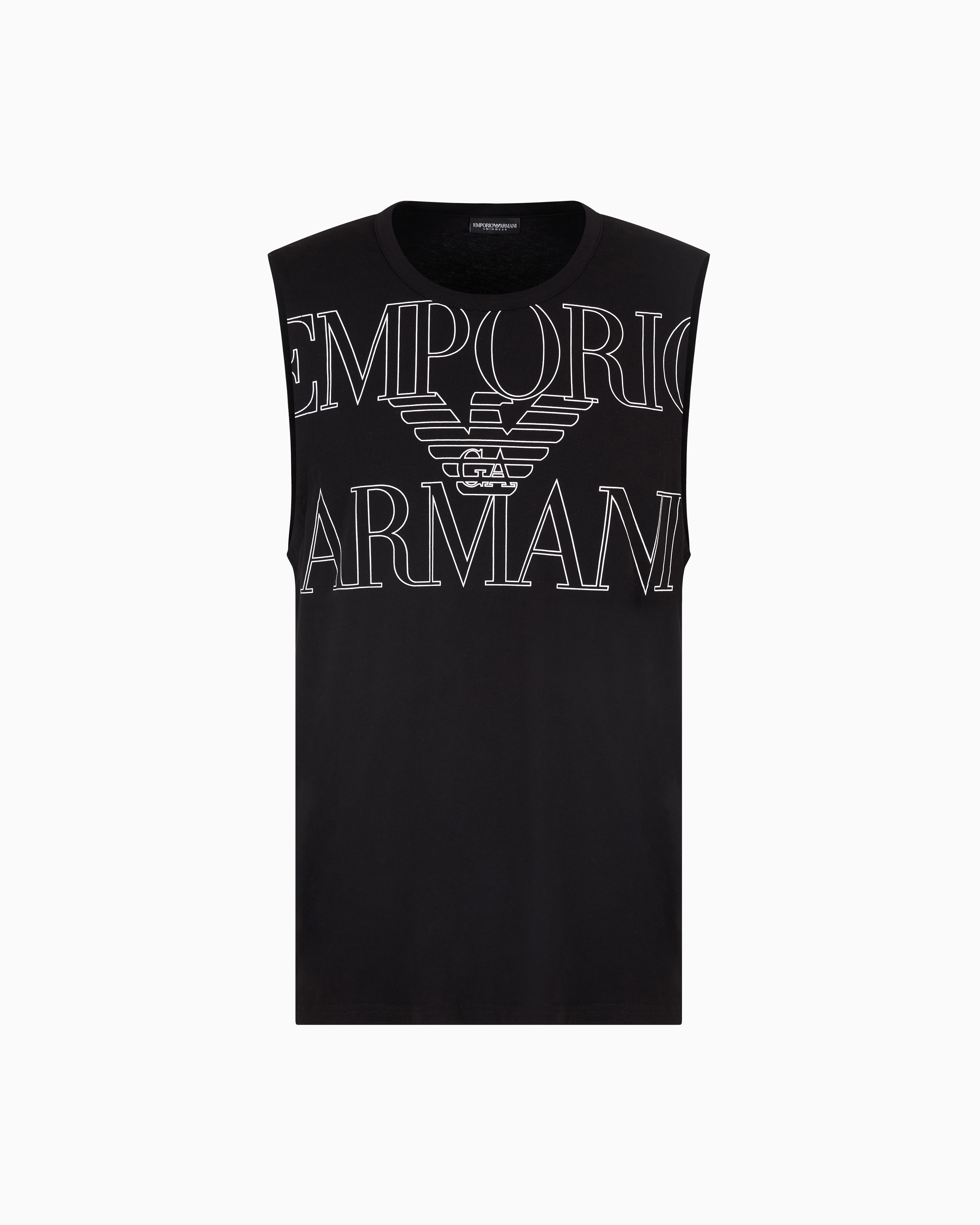 Emporio Armani - ASV beachwear tank top organic jersey with a bold logo print, Man, Black, Size: