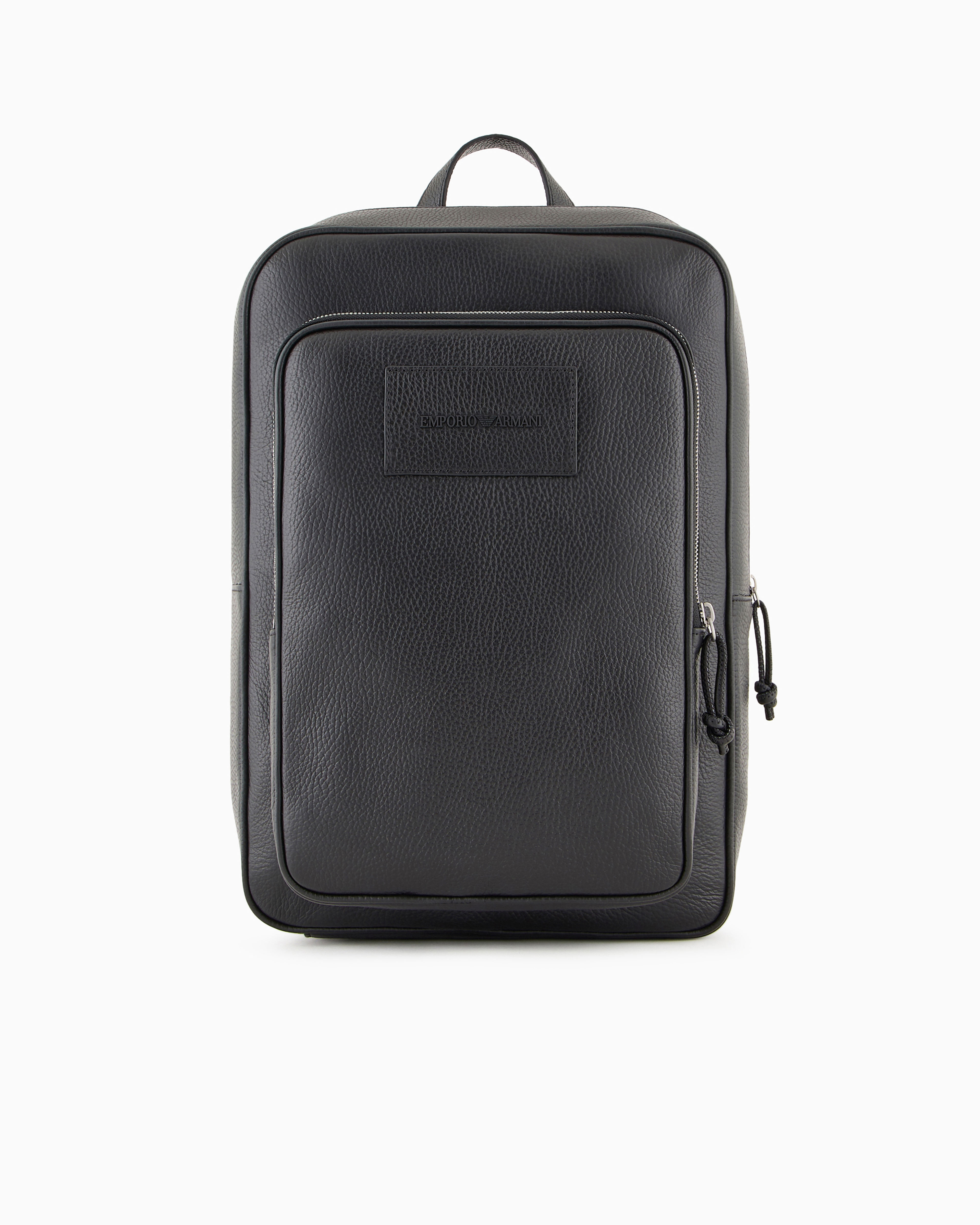 Emporio Armani - Tumbled-leather backpack with laptop compartment, Man, Black, Size: TU