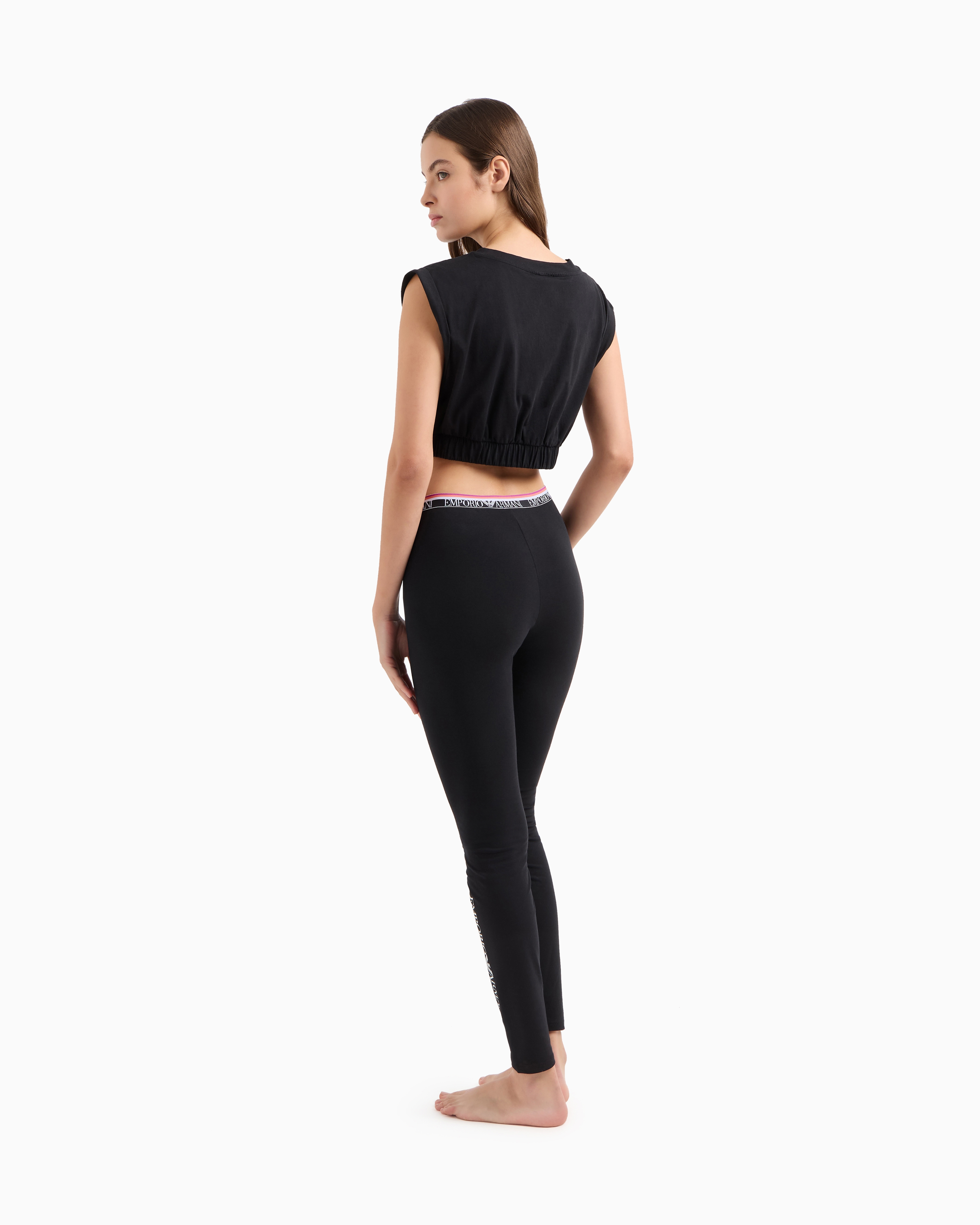 Emporio Armani Asv Iconic Organic-cotton Loungewear Crop Top With Logo Band