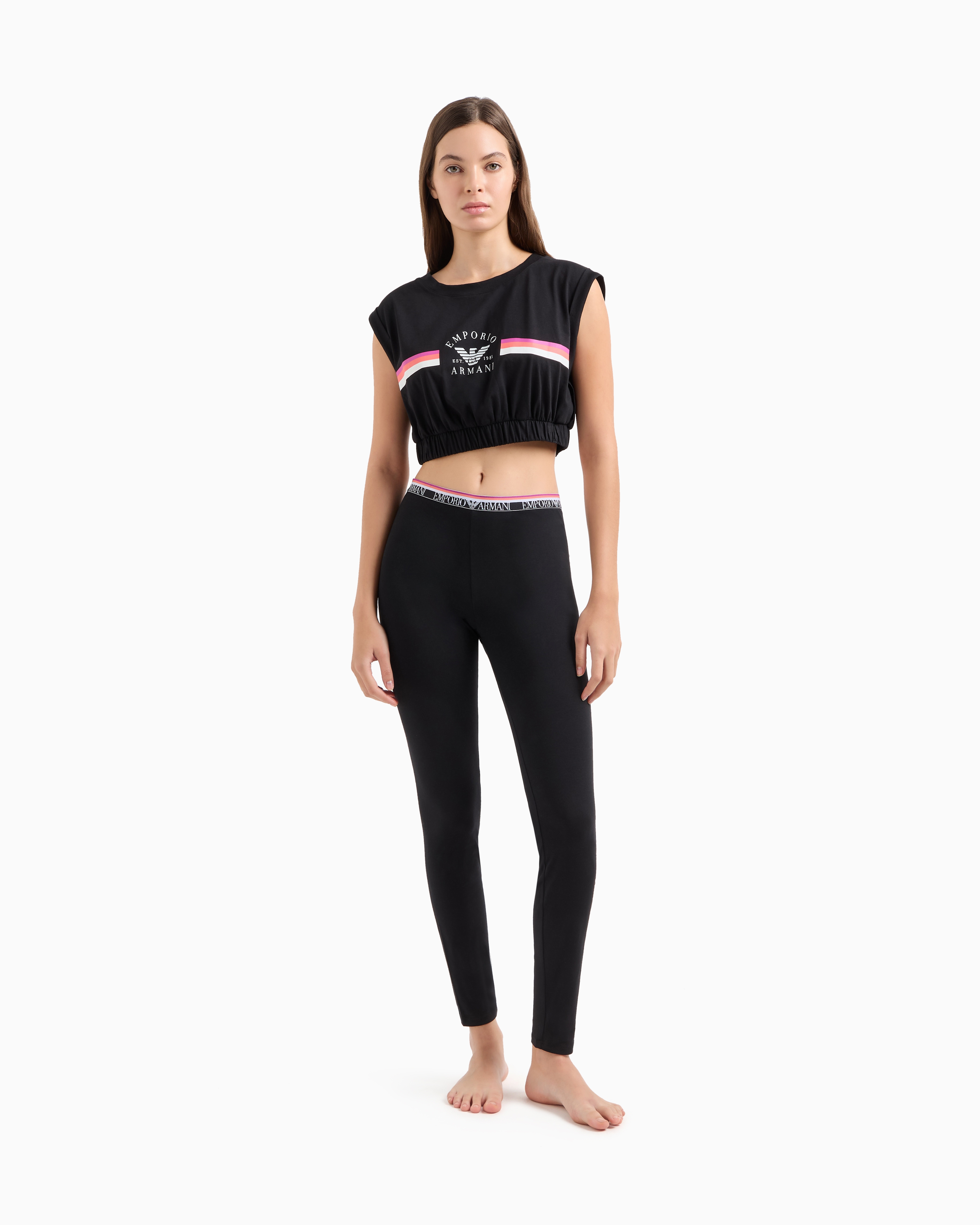 Emporio Armani Asv Iconic Organic-cotton Loungewear Crop Top With Logo Band