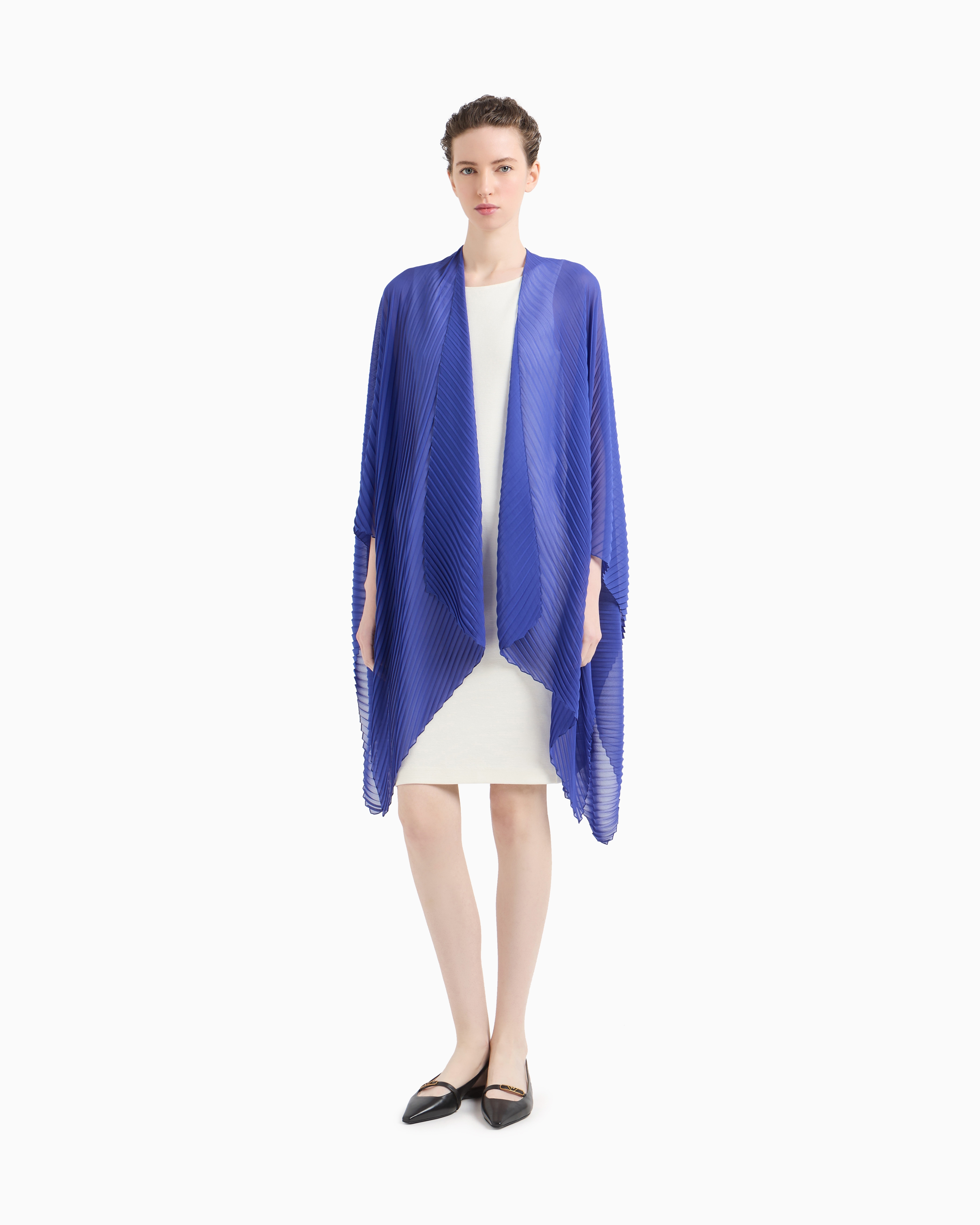 ポンチョ・ケープ EMPORIO ARMANI Woman Cape Gnawed Blue EW002069AF16521 UA044 Butterfly pleated chiffon cape | Emporio Armani