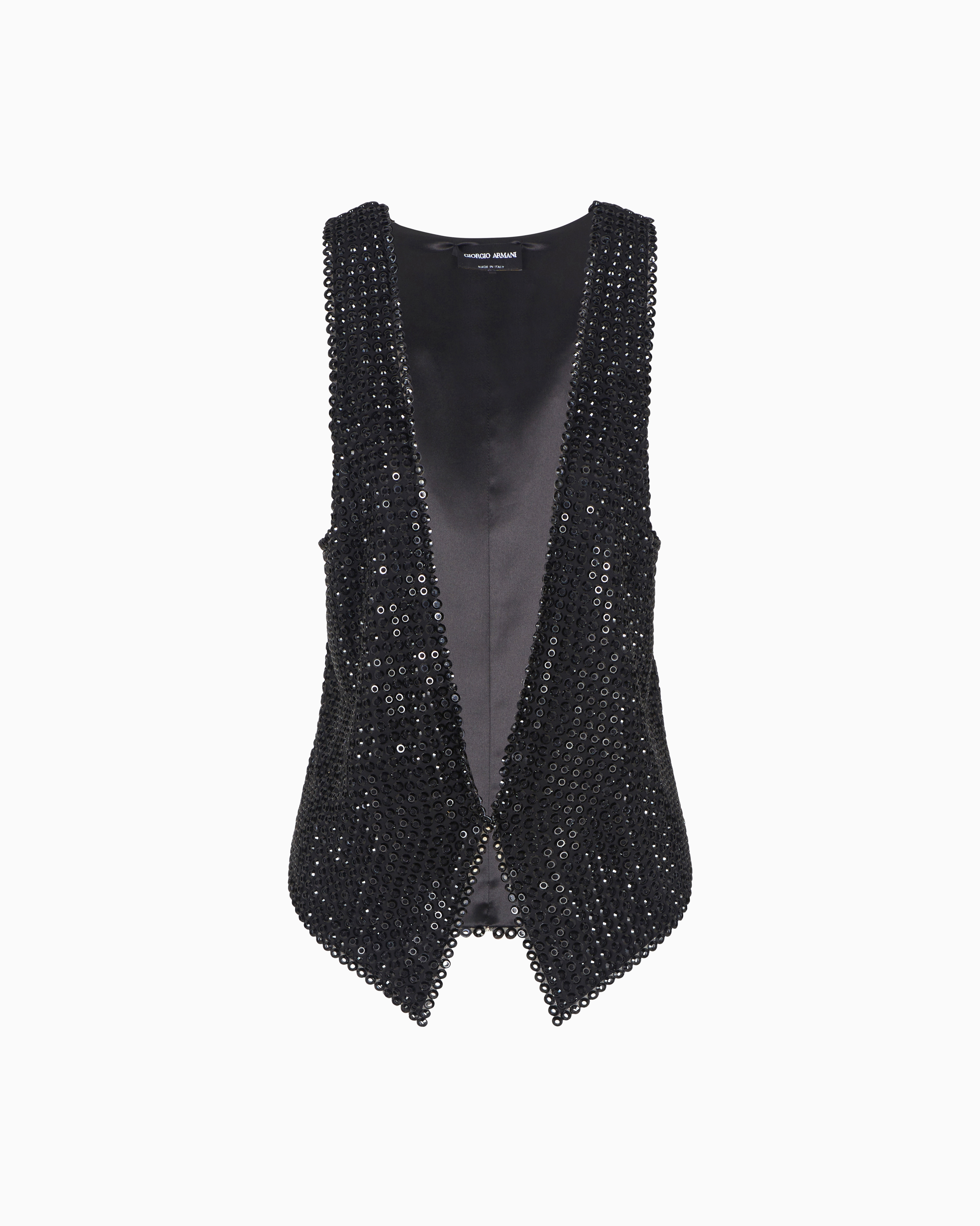 Giorgio Armani Silk Satin Gilet With All-over Embroidery In Black