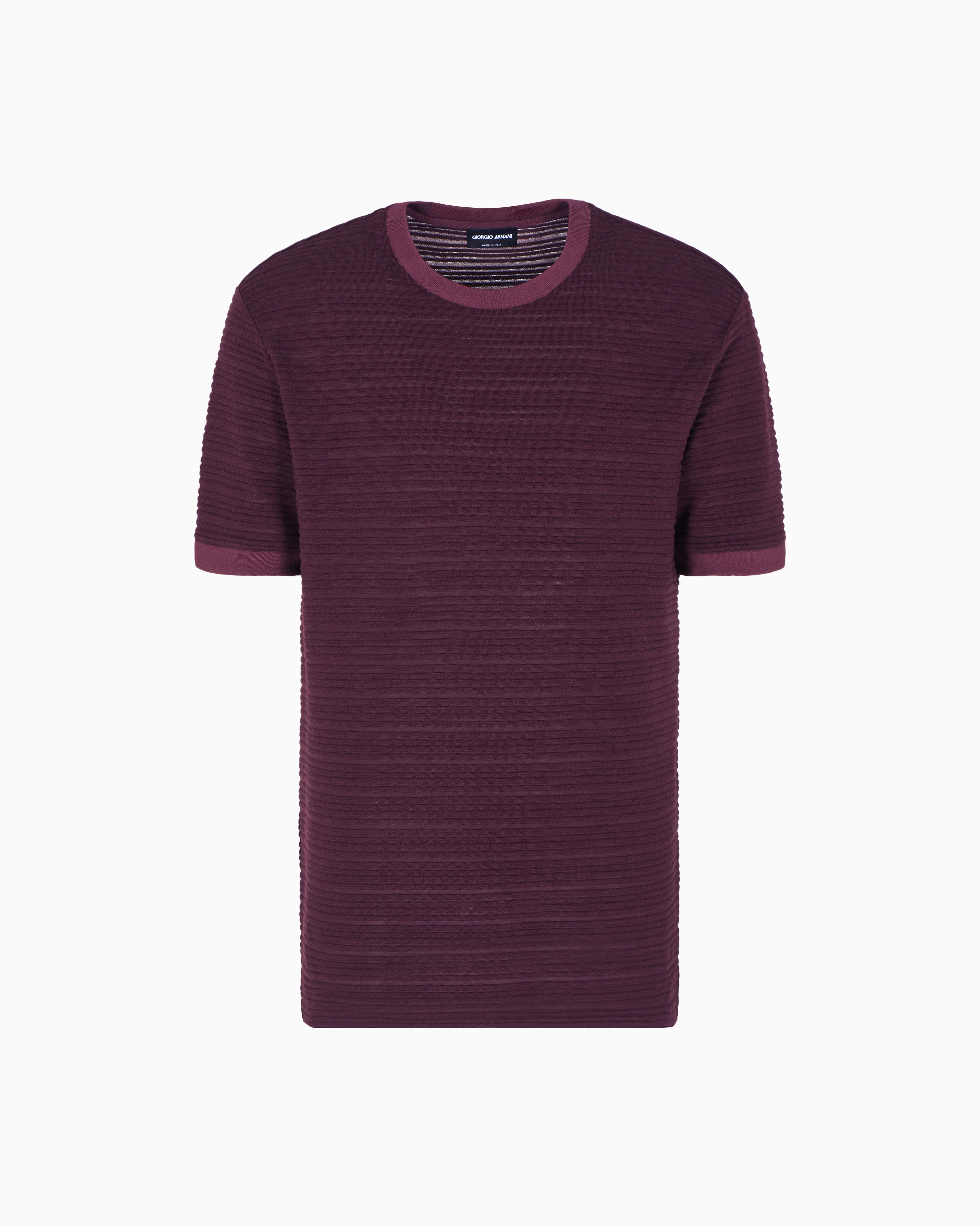Giorgio Armani Wool Jersey Crew-neck T-shirt With A Striped Motif In Burgundy