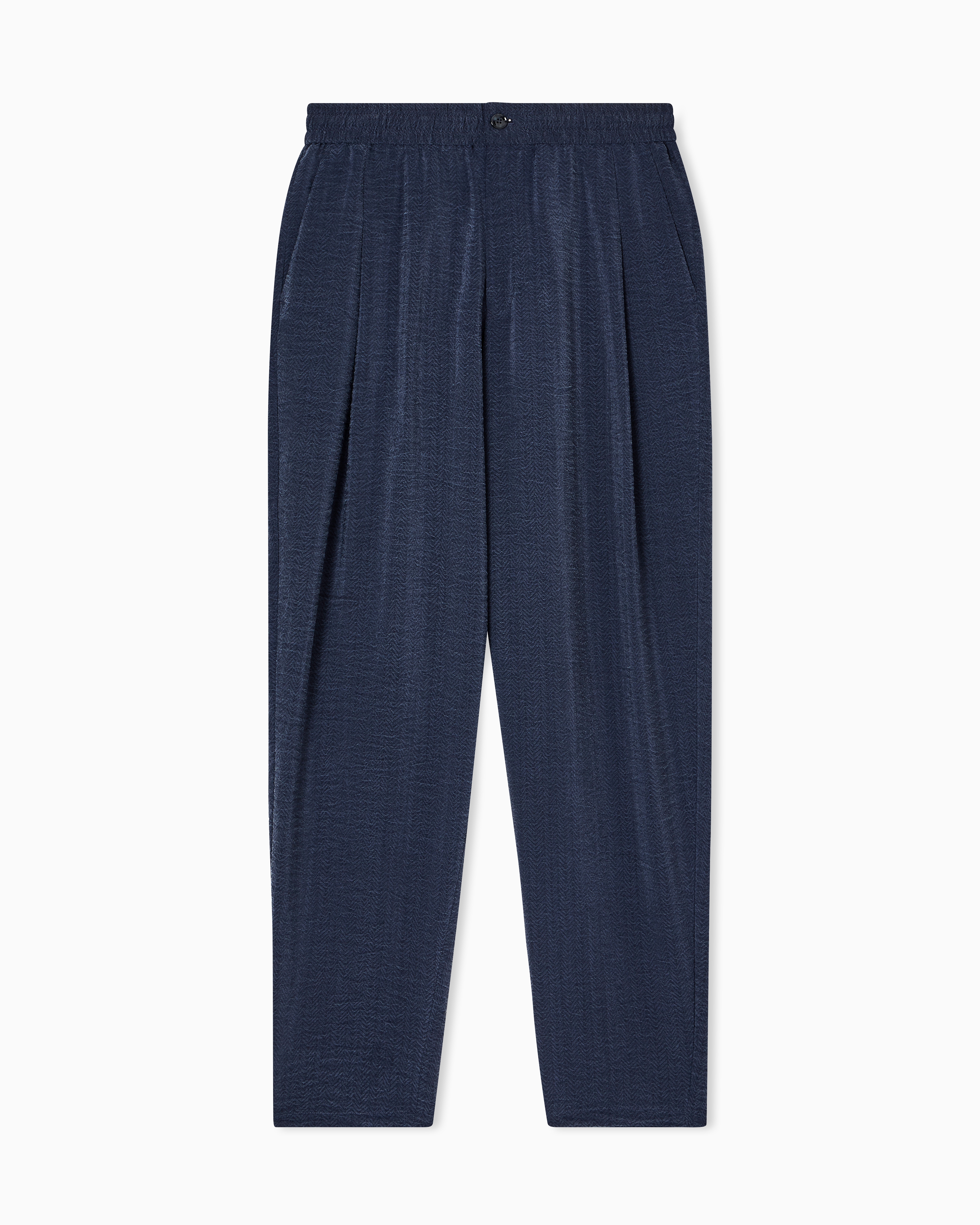Giorgio Armani Blue Jacquard Cupro Flat-Front Trousers 48_R