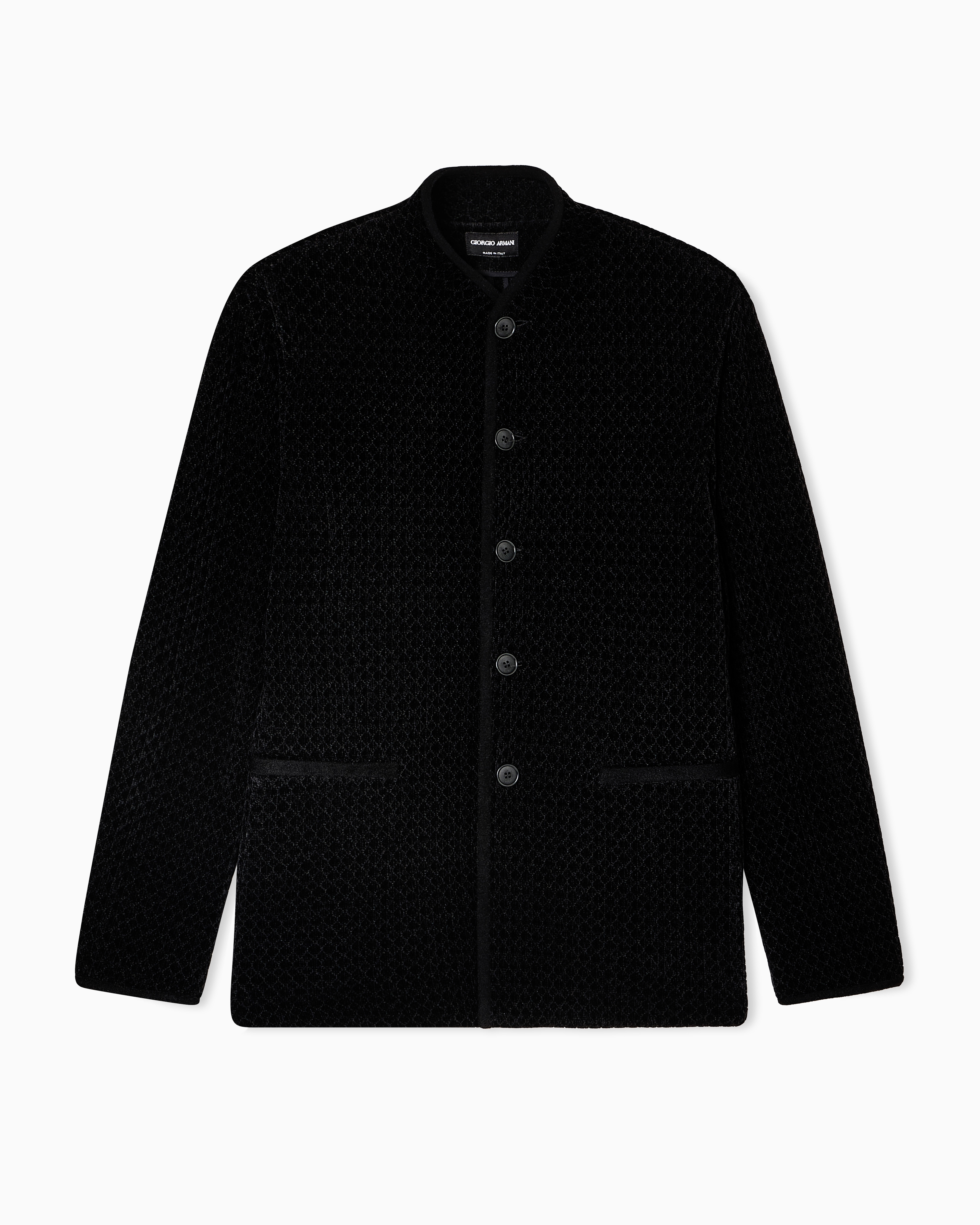 Giorgio Armani Single-breasted Jacket In A Chenille Jersey Knit In Black