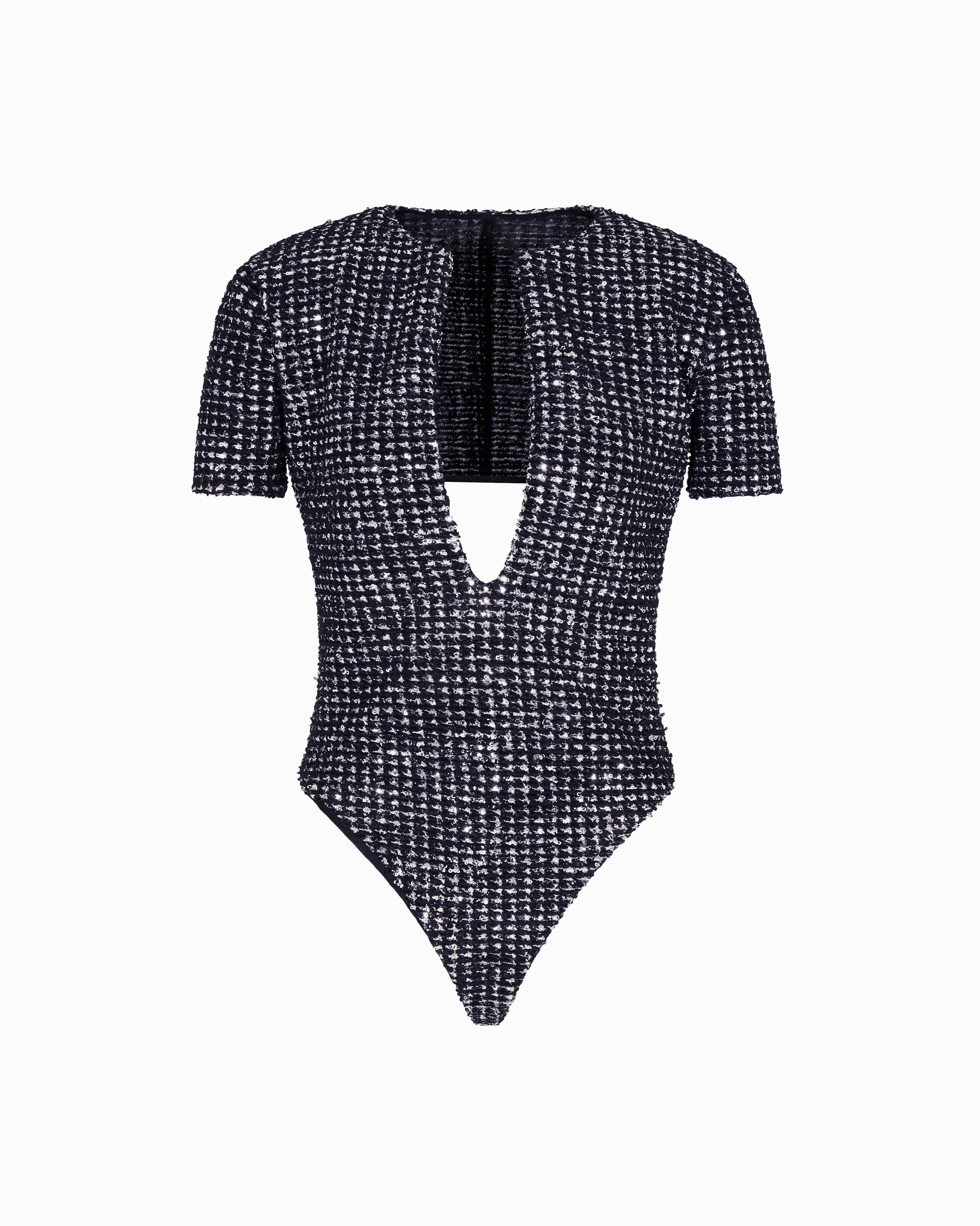 Giorgio Armani Jersey Bodysuit With A Flocked Print And Sequins In Black