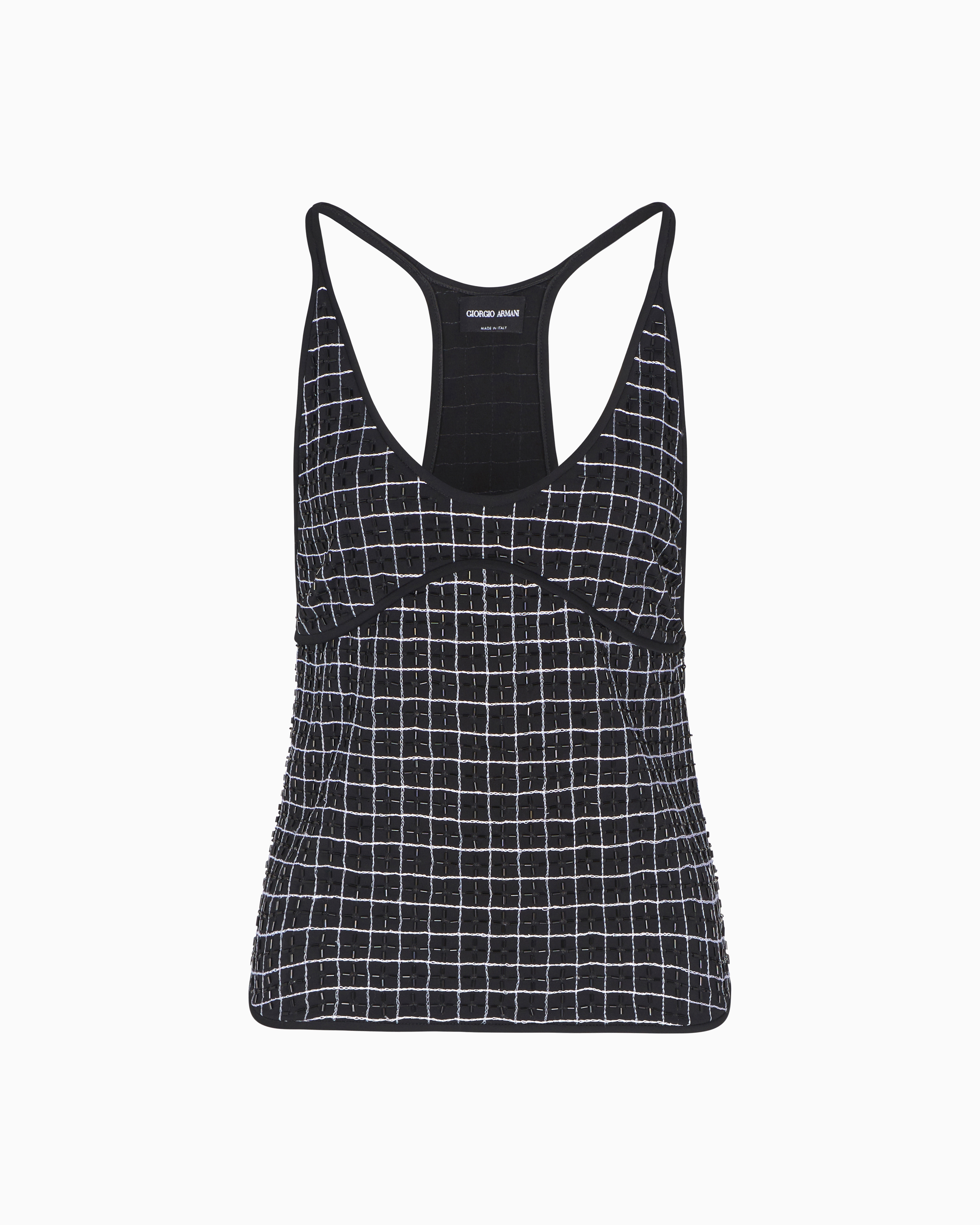 Giorgio Armani Embroidered Viscose Jersey Top In Black