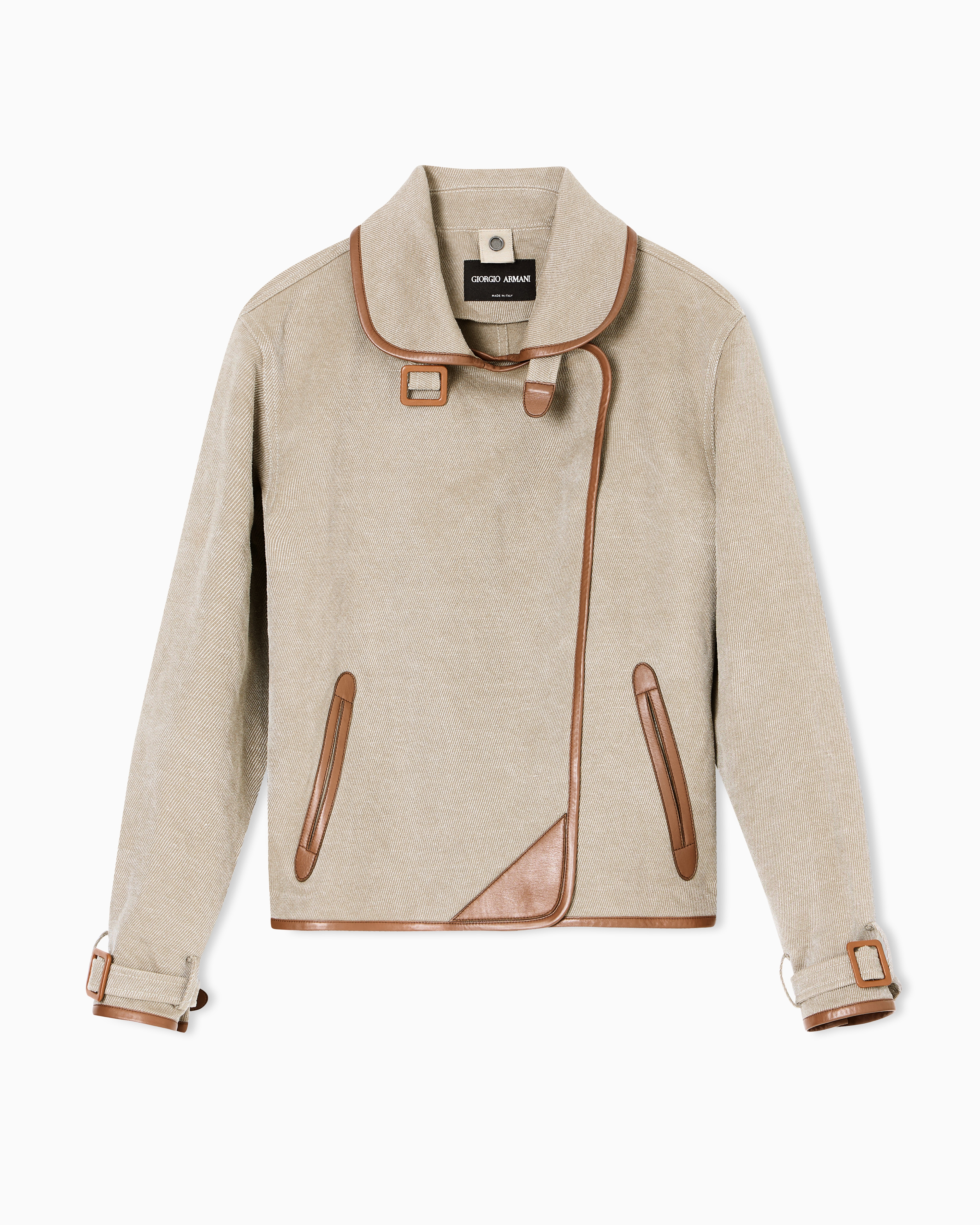 Giorgio Armani Hemp, Viscose And Cotton Cavalry Pea Coat In Neutral