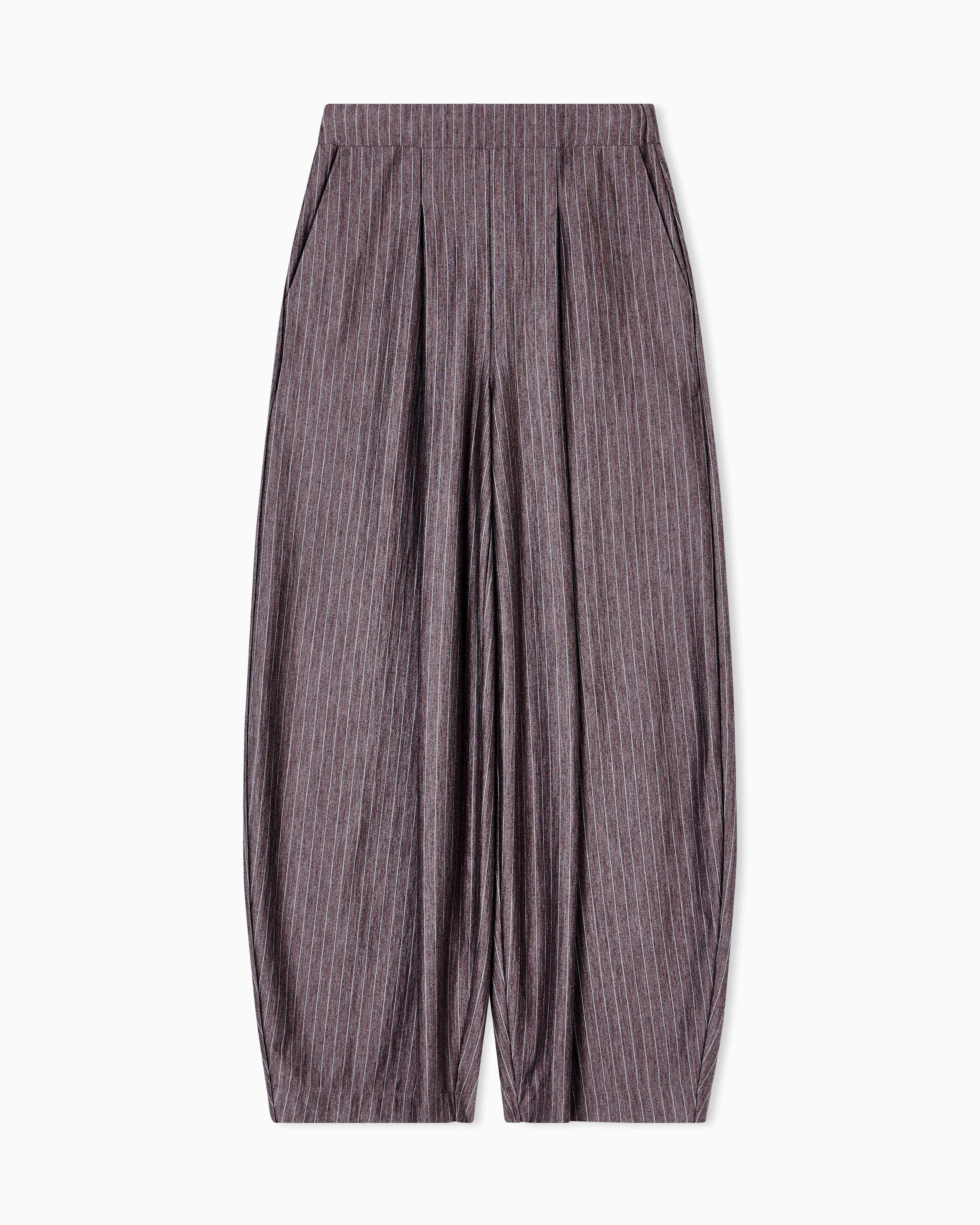 Giorgio Armani Wide Trousers In Pinstriped Cashmere Jersey And Silk In Gray