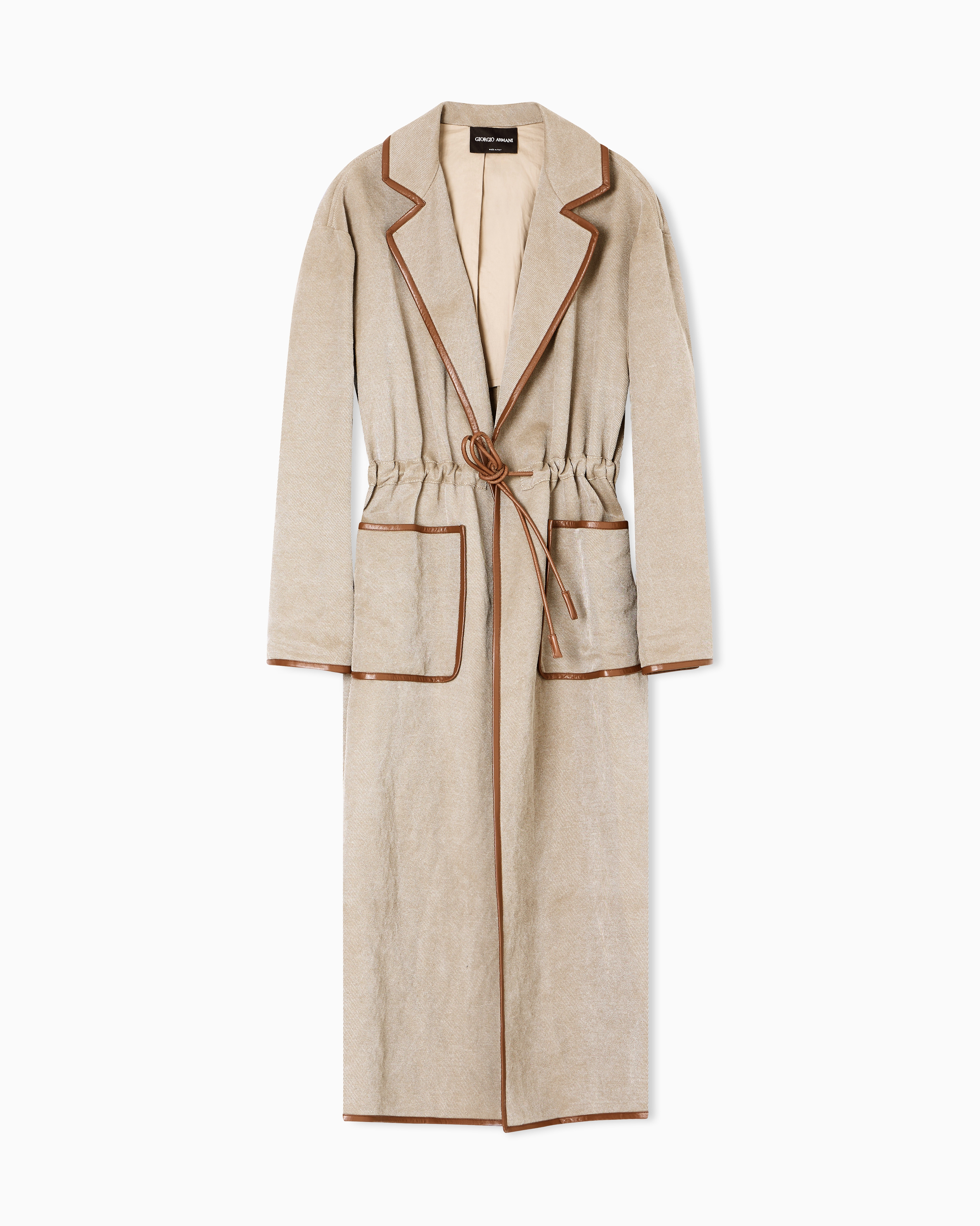 Giorgio Armani Hemp, Viscose And Cotton Cavalry Trench Coat In Neutral