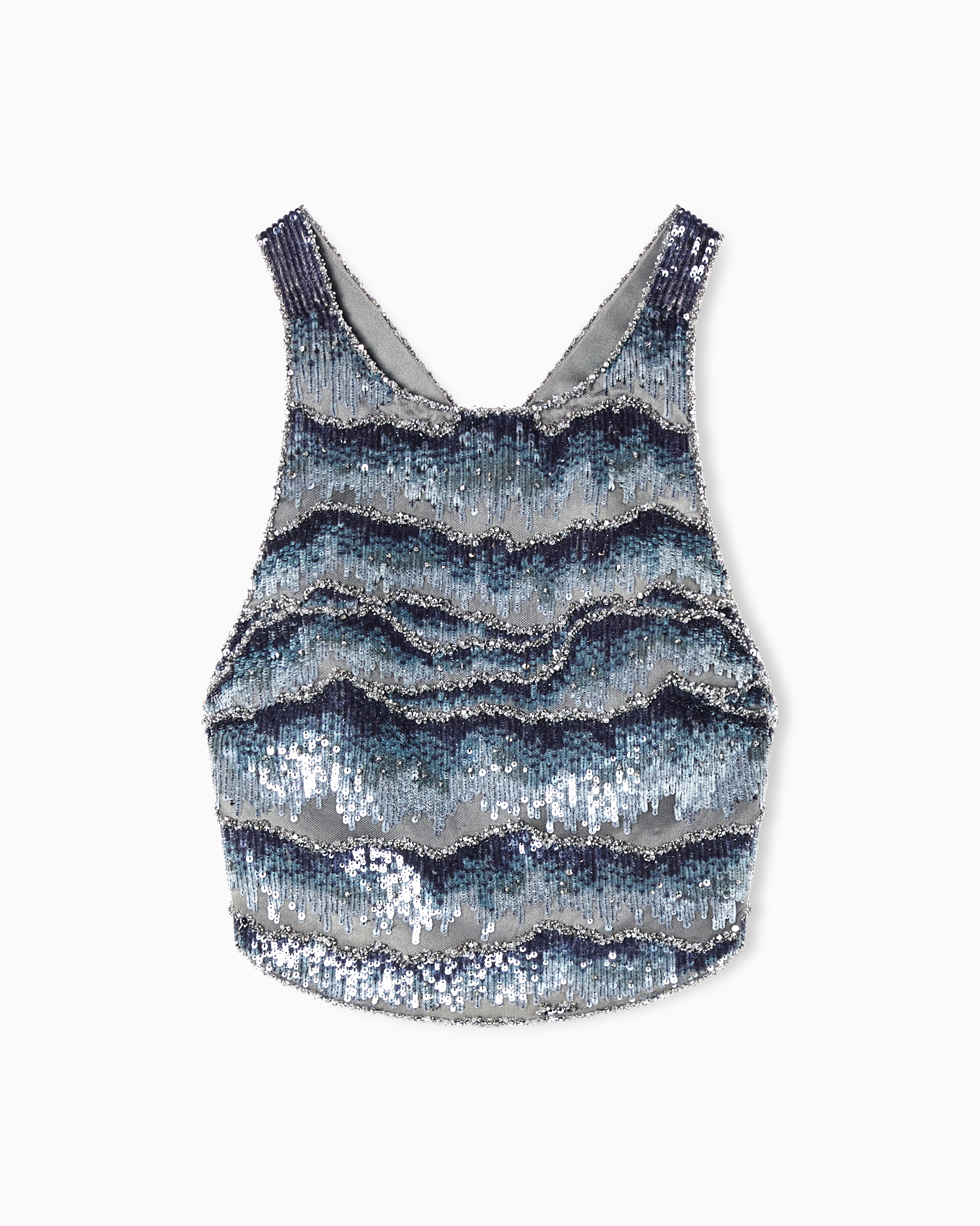 Giorgio Armani Embroidered Silk Top In Gray