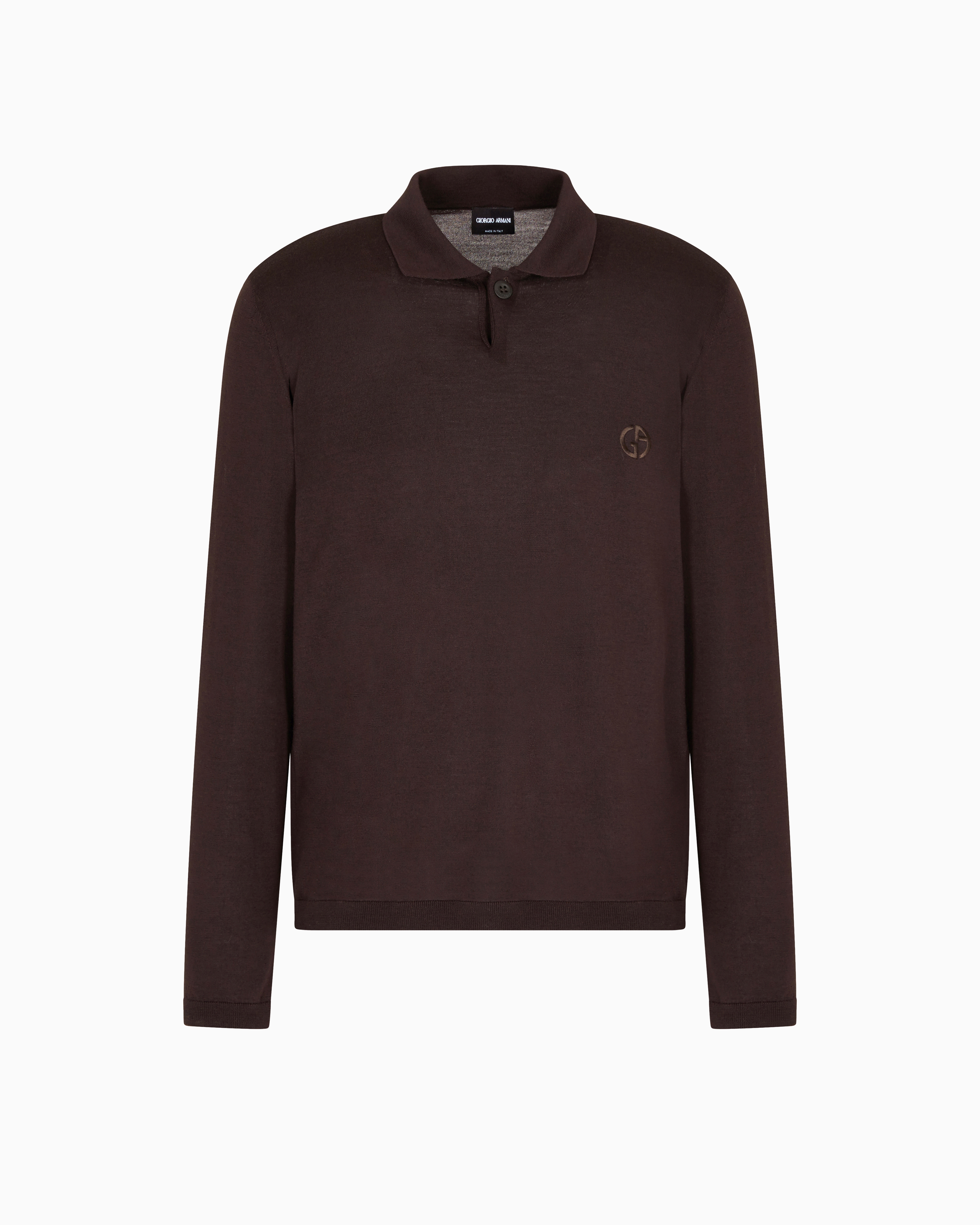 Giorgio Armani Long-sleeved Polo Shirt In Virgin Wool In Brown