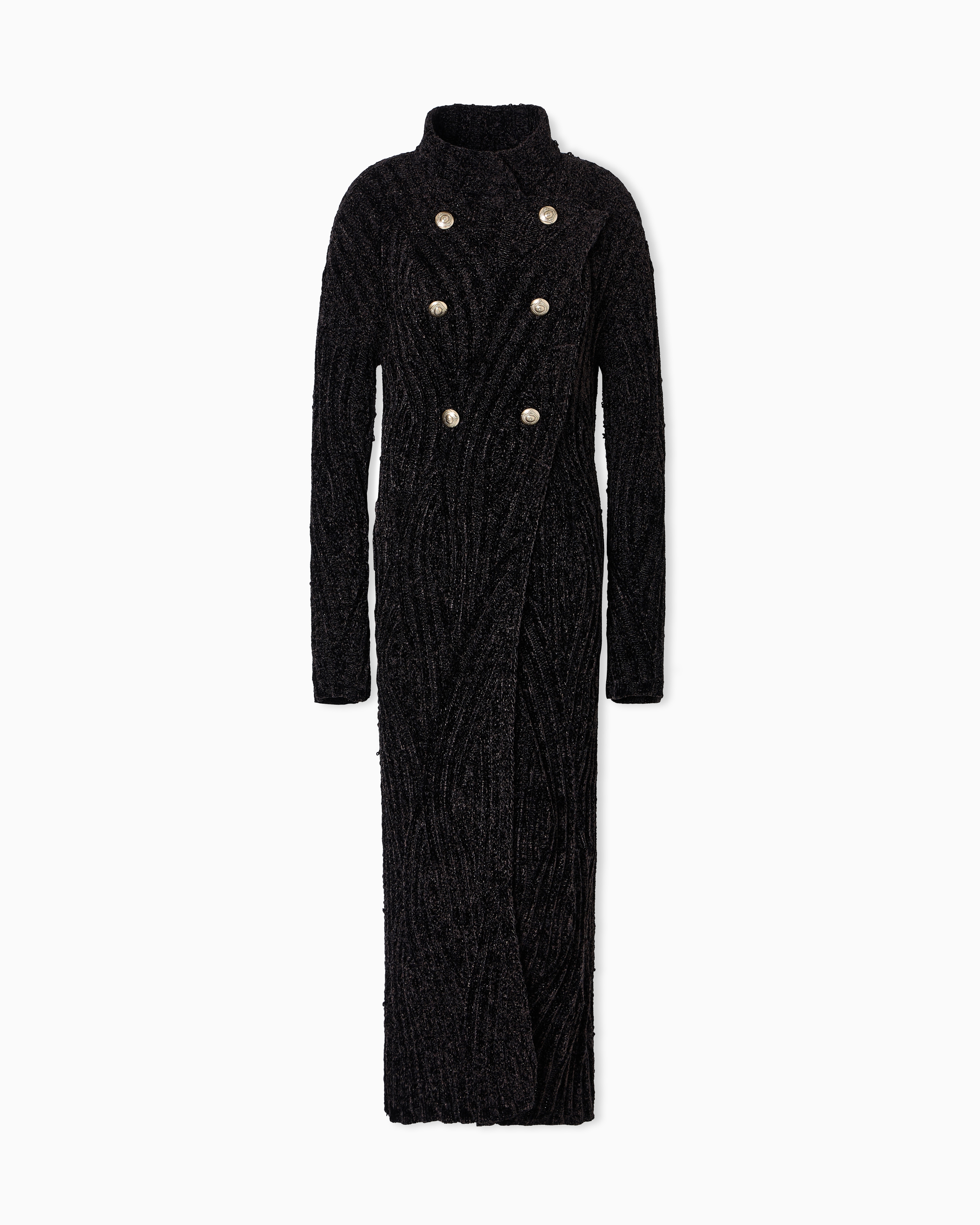 Giorgio Armani Long Viscose And Wool Knit Cardigan In Black