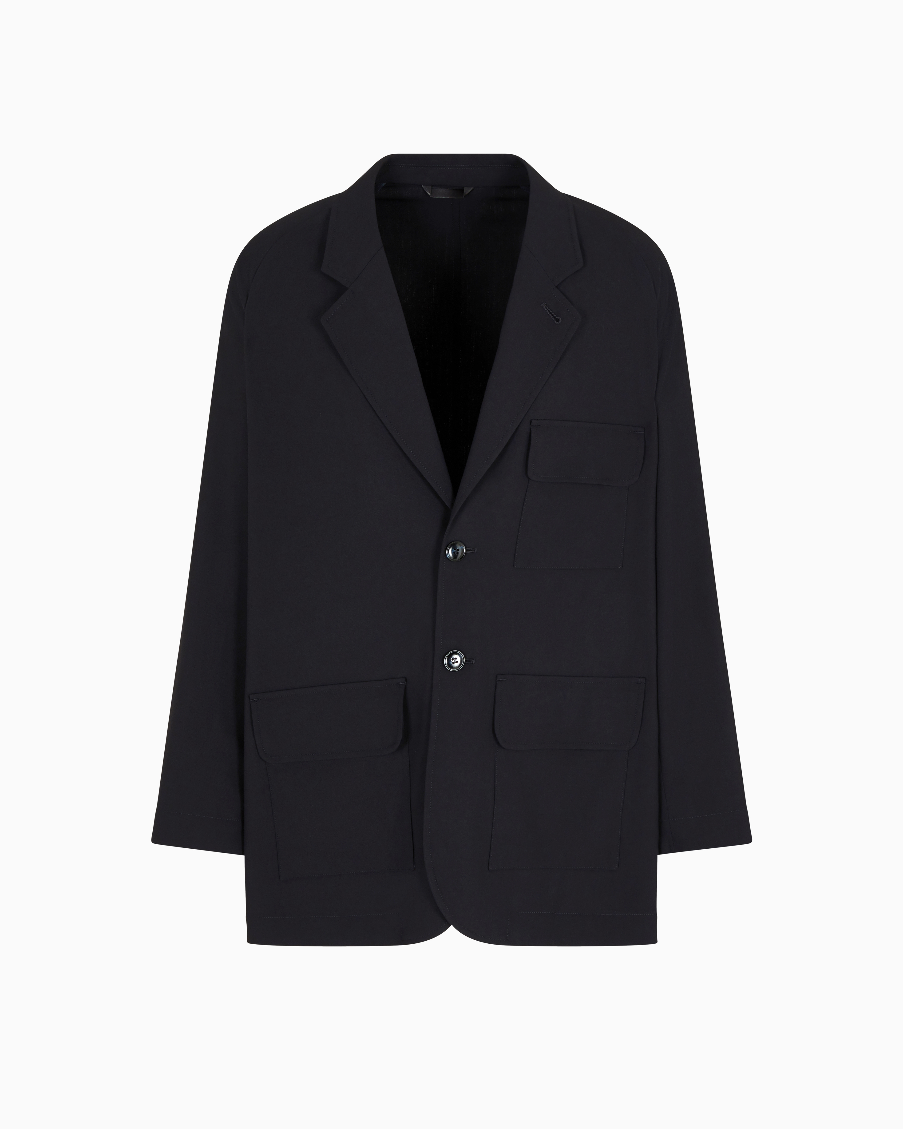 Giorgio Armani Single-breasted Jacket In Pure Wool Crêpe In Blue