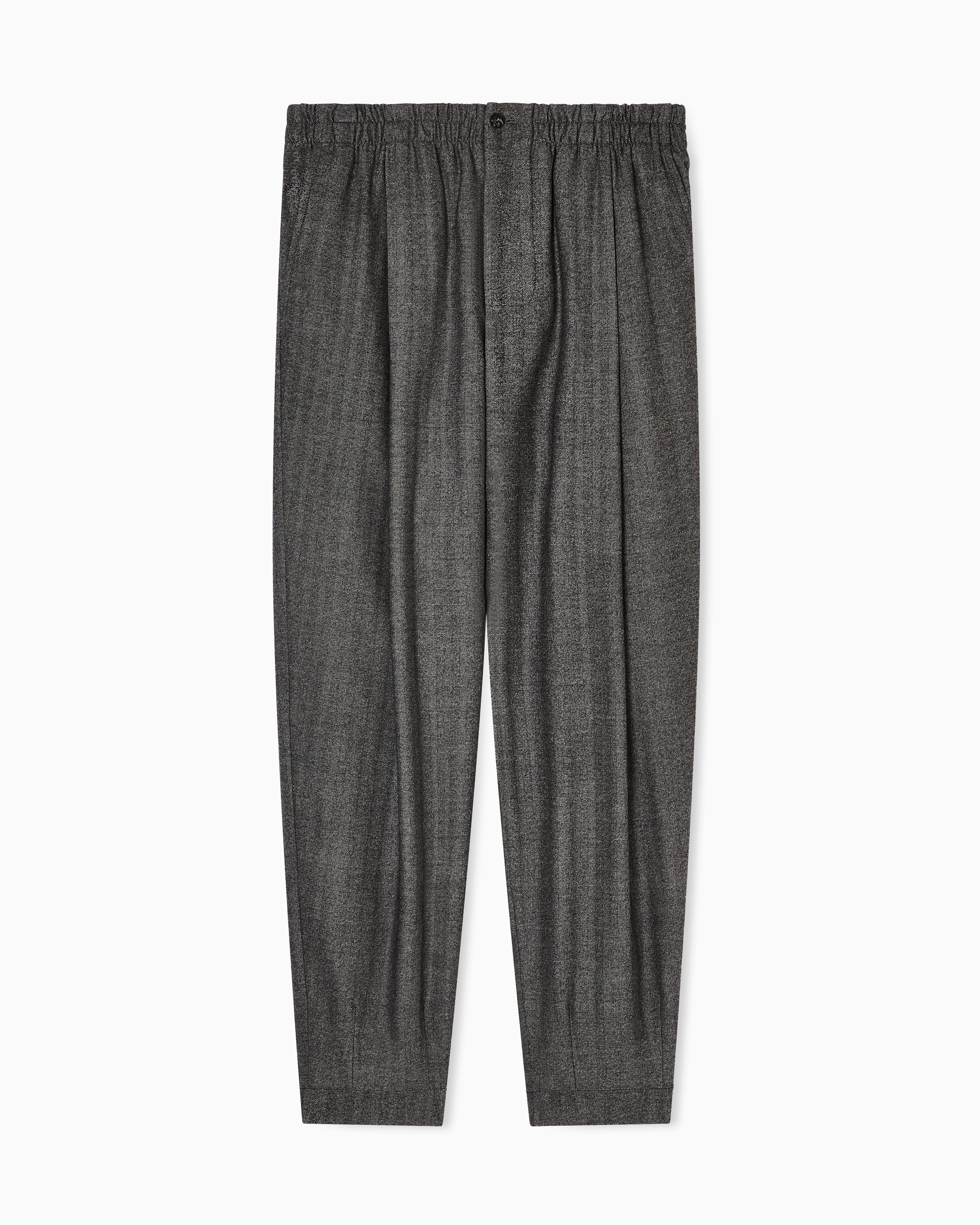 新作 25SS ■Giorgio Armani■ブルー バージンウールパンツ シングルタックパンツ バージンウール／カシミア シアサッカー