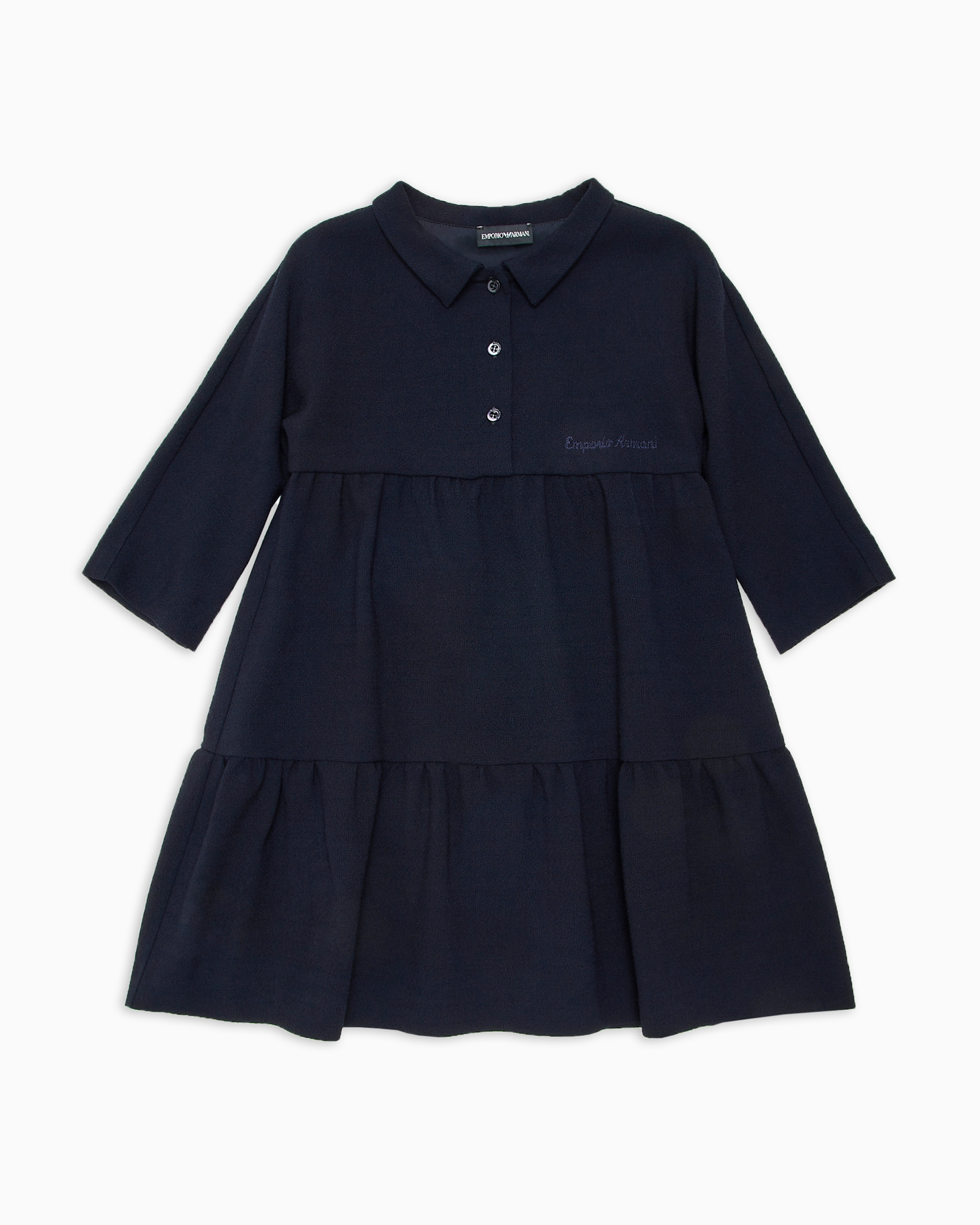 Emporio Armani - Wool and viscose-blend dress with logo embroidery, Girl, Blue, Size: 6A
