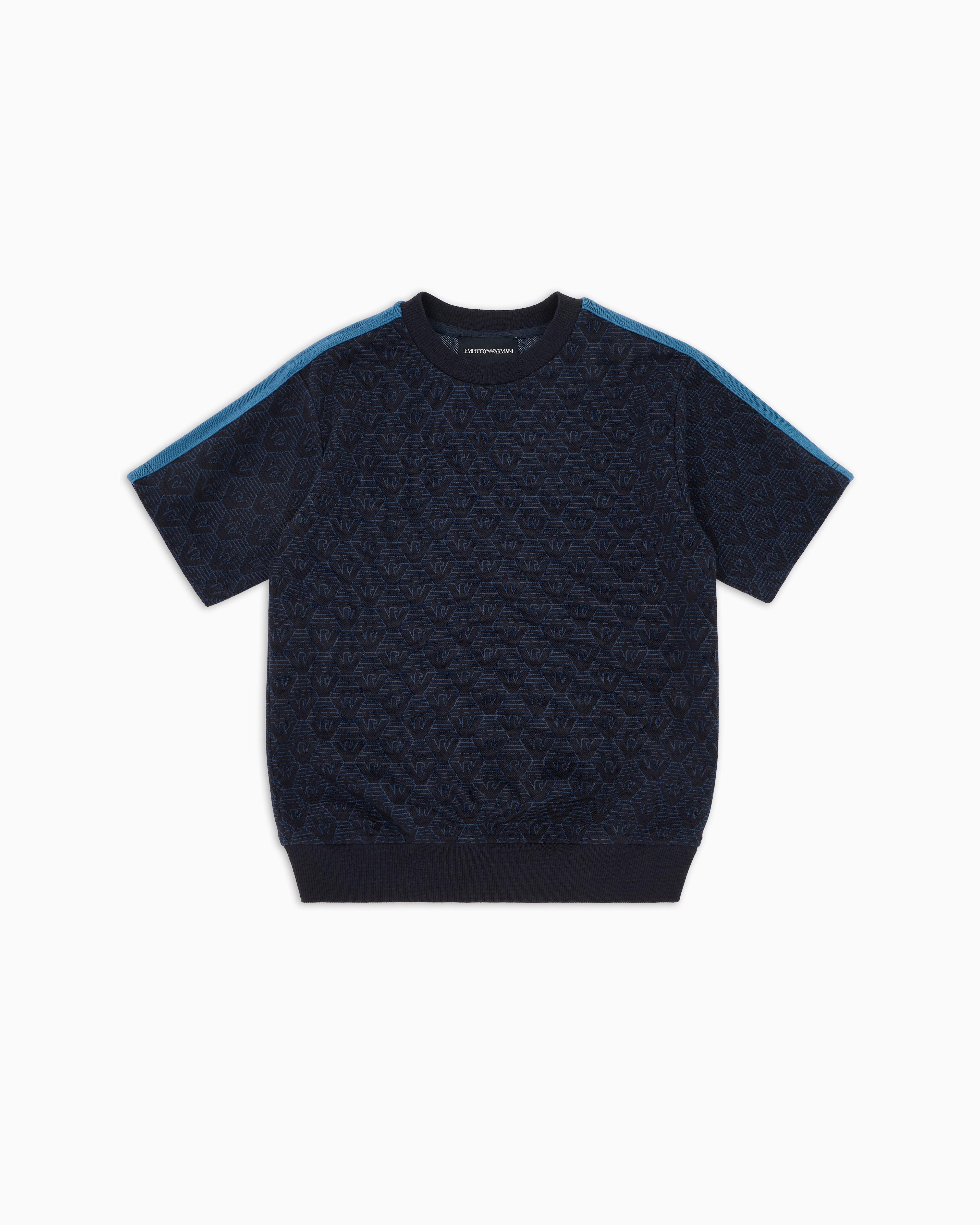 Emporio Armani - ASV Jacquard jersey T-shirt with all-over eagle, Boy, Navy Blue, Size: