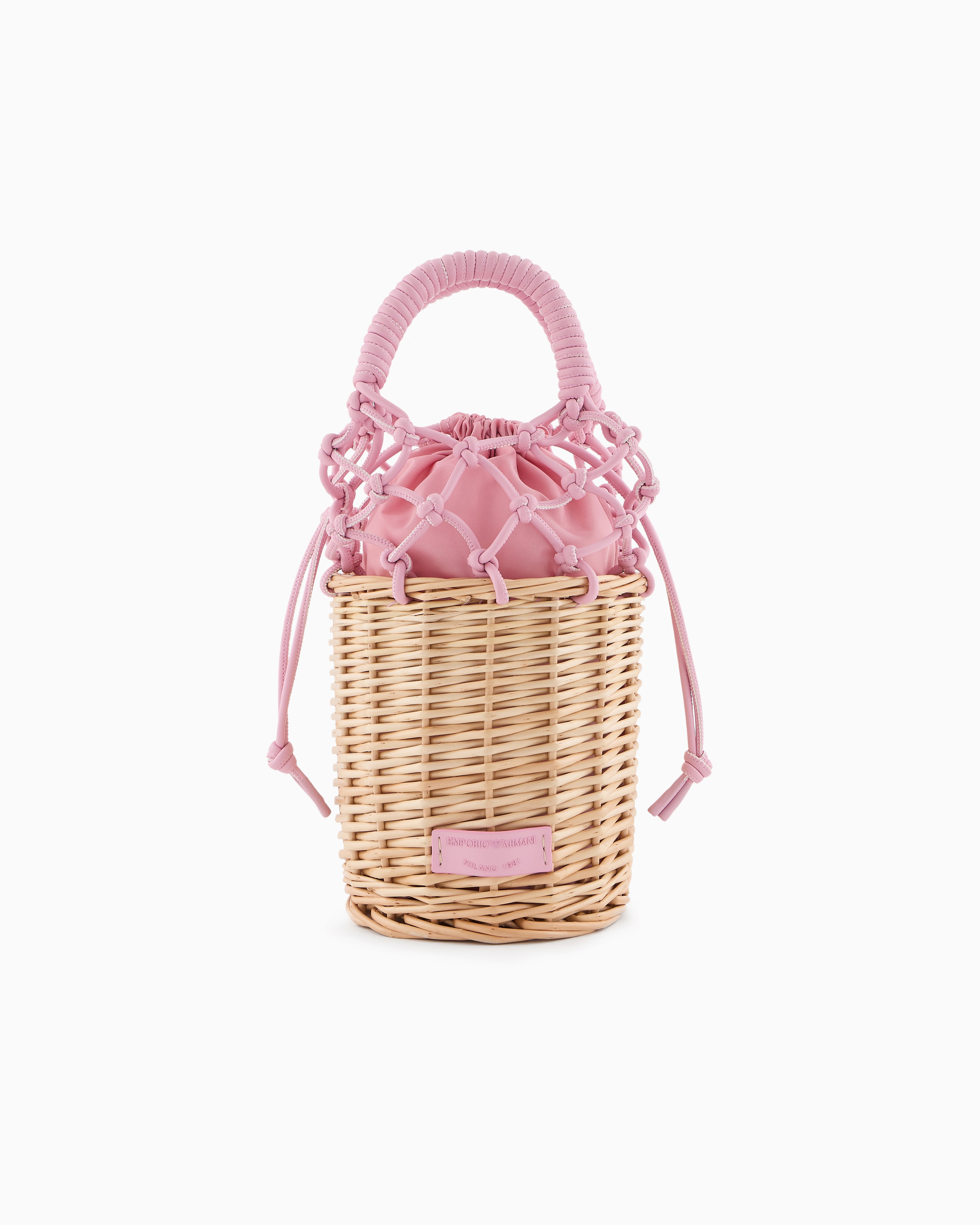 Emporio Armani - Woven wicker bucket bag, Girl, Pink, Size: TU