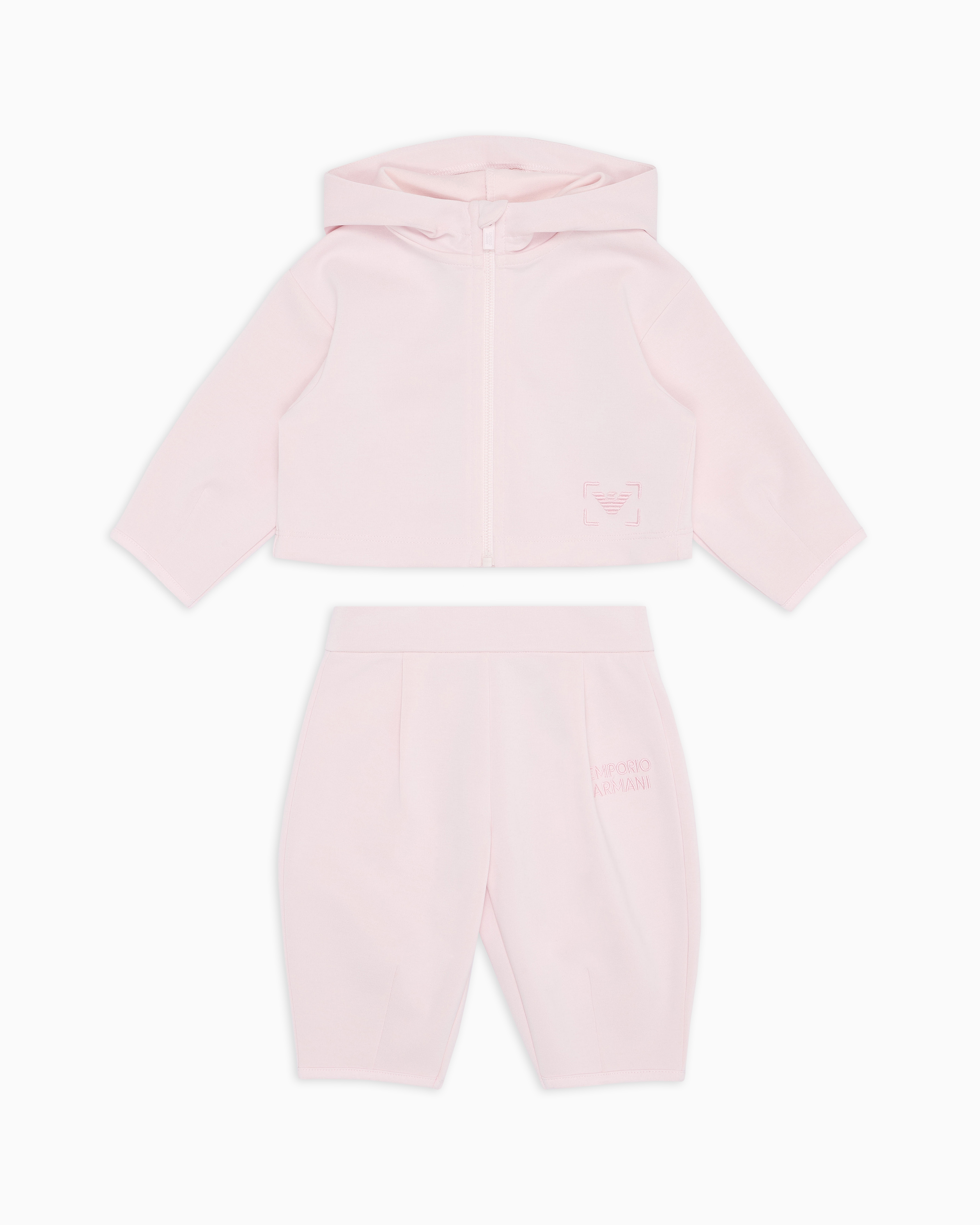 Emporio Armani - Cupro-touch jersey tracksuit with zip-up hooded sweatshirt, Girl, Pink, Size: