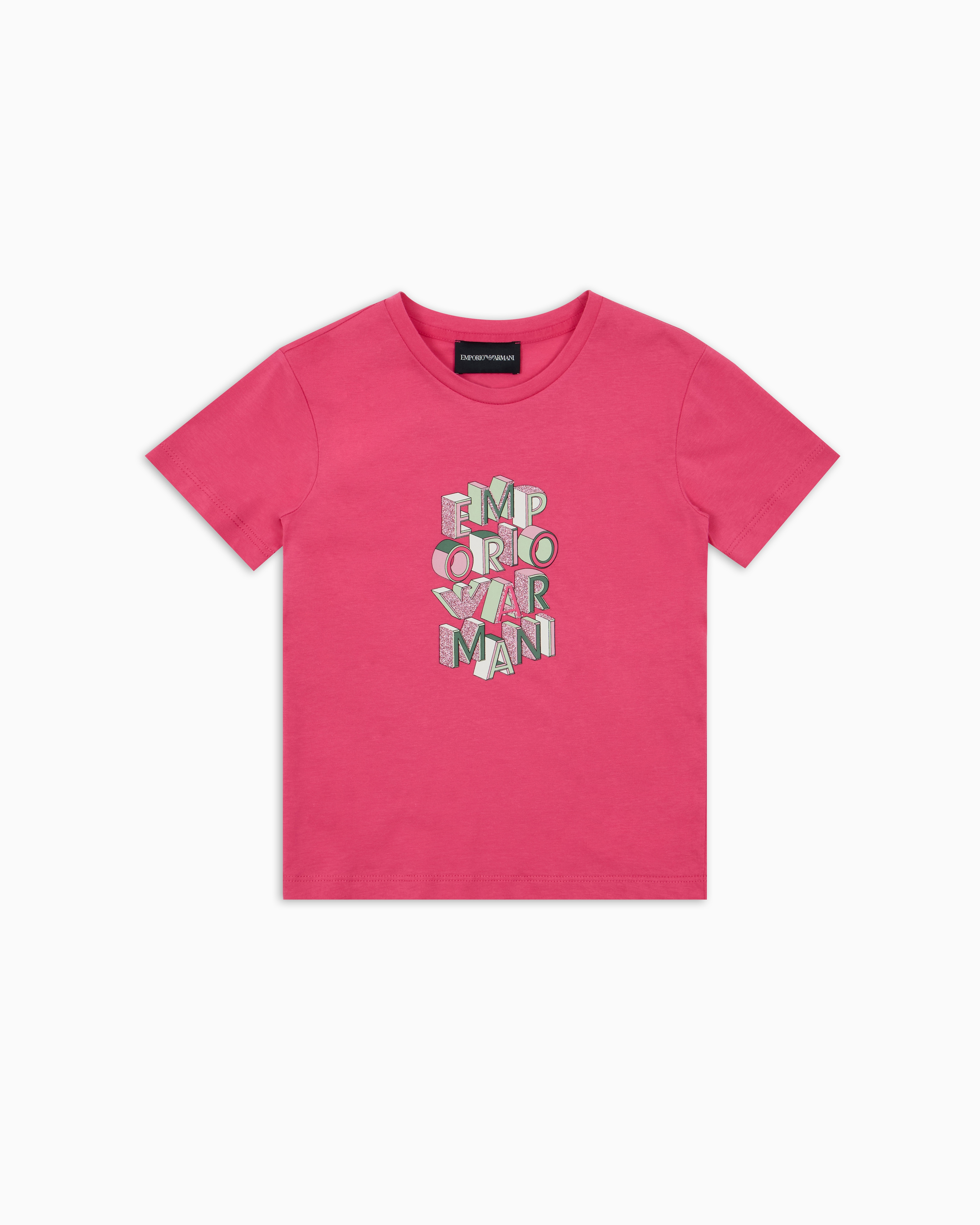 Emporio Armani - ASV Jersey T-shirt with logo print, Girl, Pink, Size: