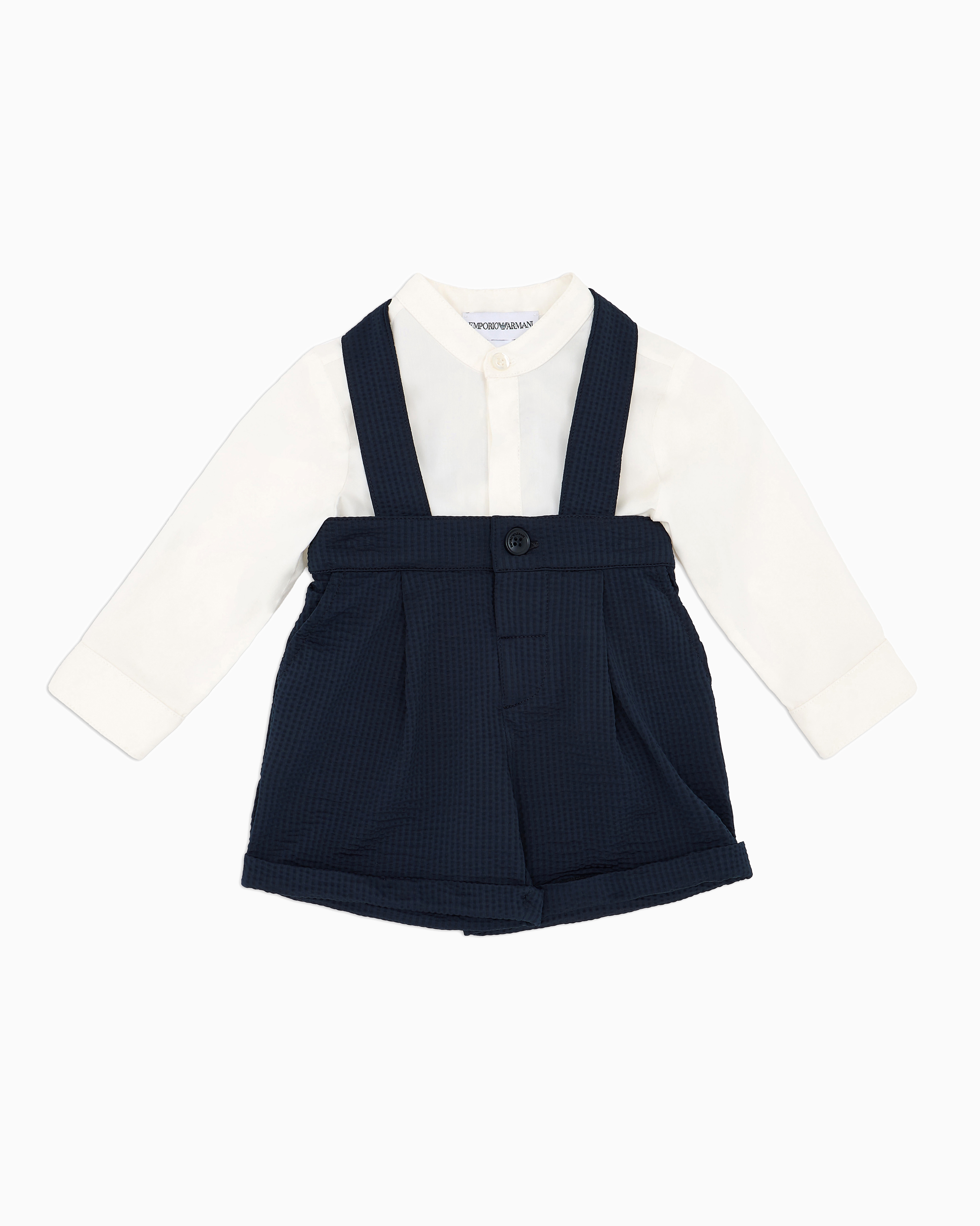 Emporio Armani - Special Occasion guru-collar shirt and trousers set, Boy, Navy Blue, Size:
