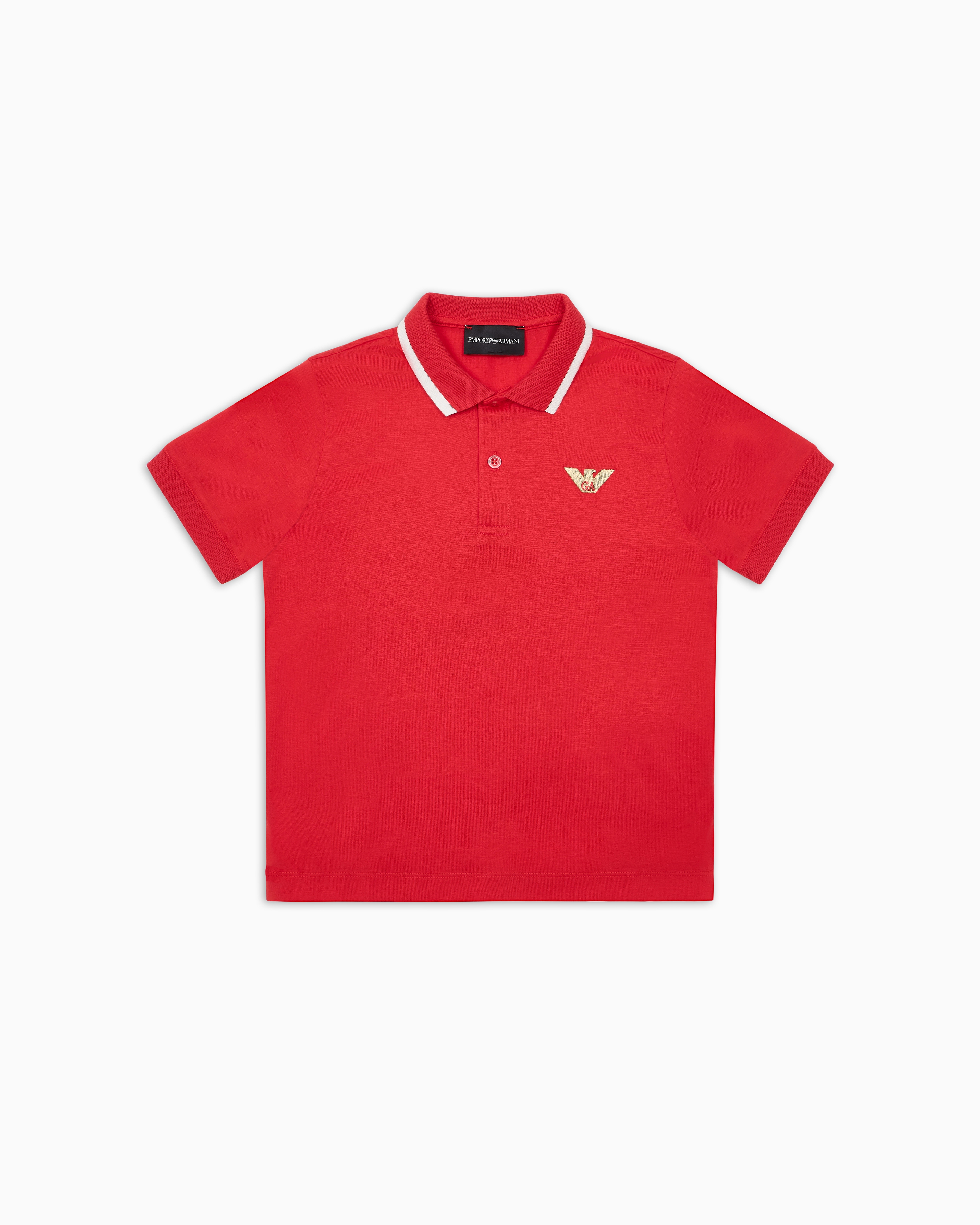 Emporio Armani - ASV Lyocell blend jersey polo shirt with logo embroidery, Boy, Red, Size: