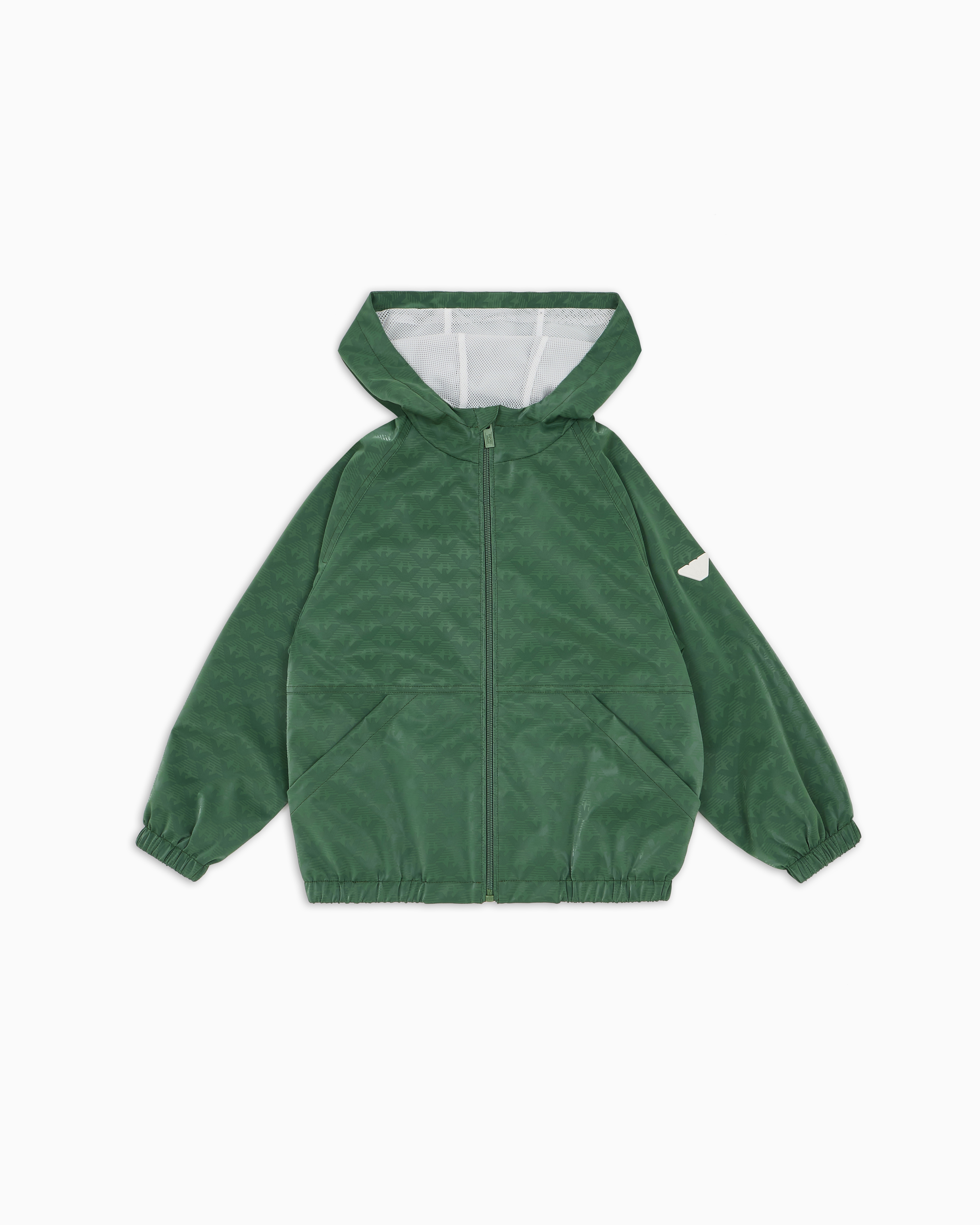 Emporio Armani - Nylon hooded blouson with all-over eagle, Boy, Green, Size: