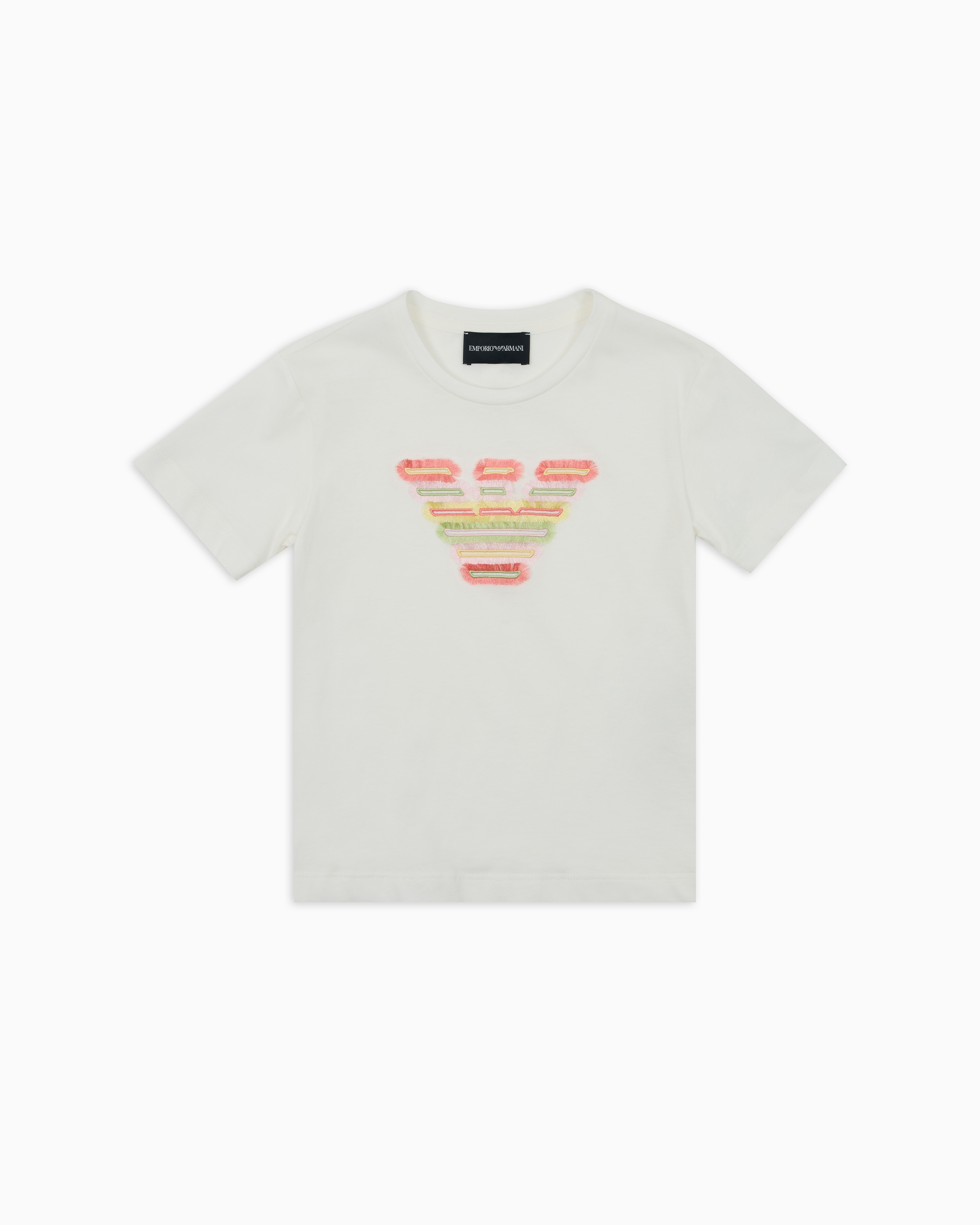 Emporio Armani - ASV Jersey T-shirt with eagle embroidery and details, Girl, White, Size: