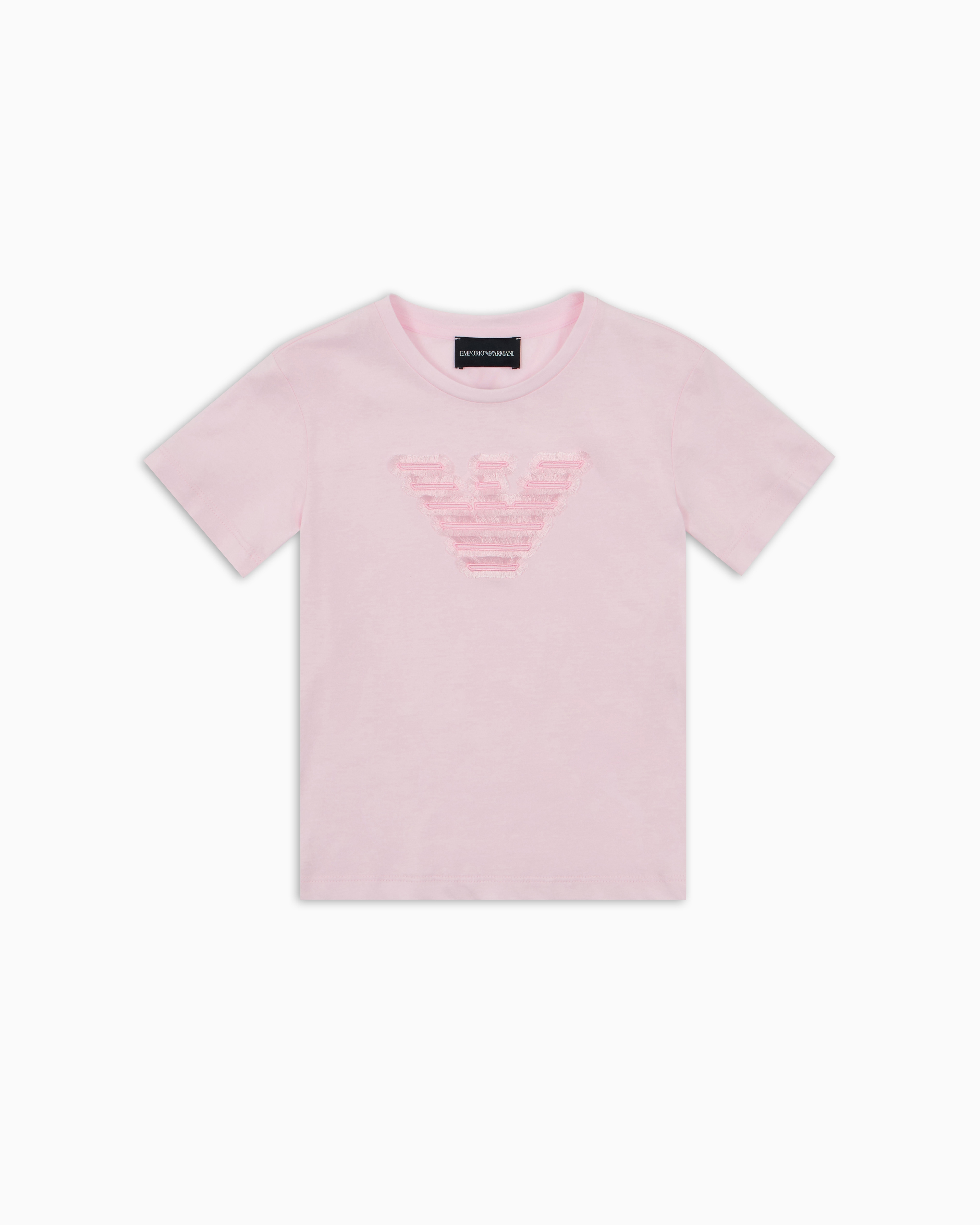 Emporio Armani - ASV Jersey T-shirt with eagle embroidery and details, Girl, Pink, Size: