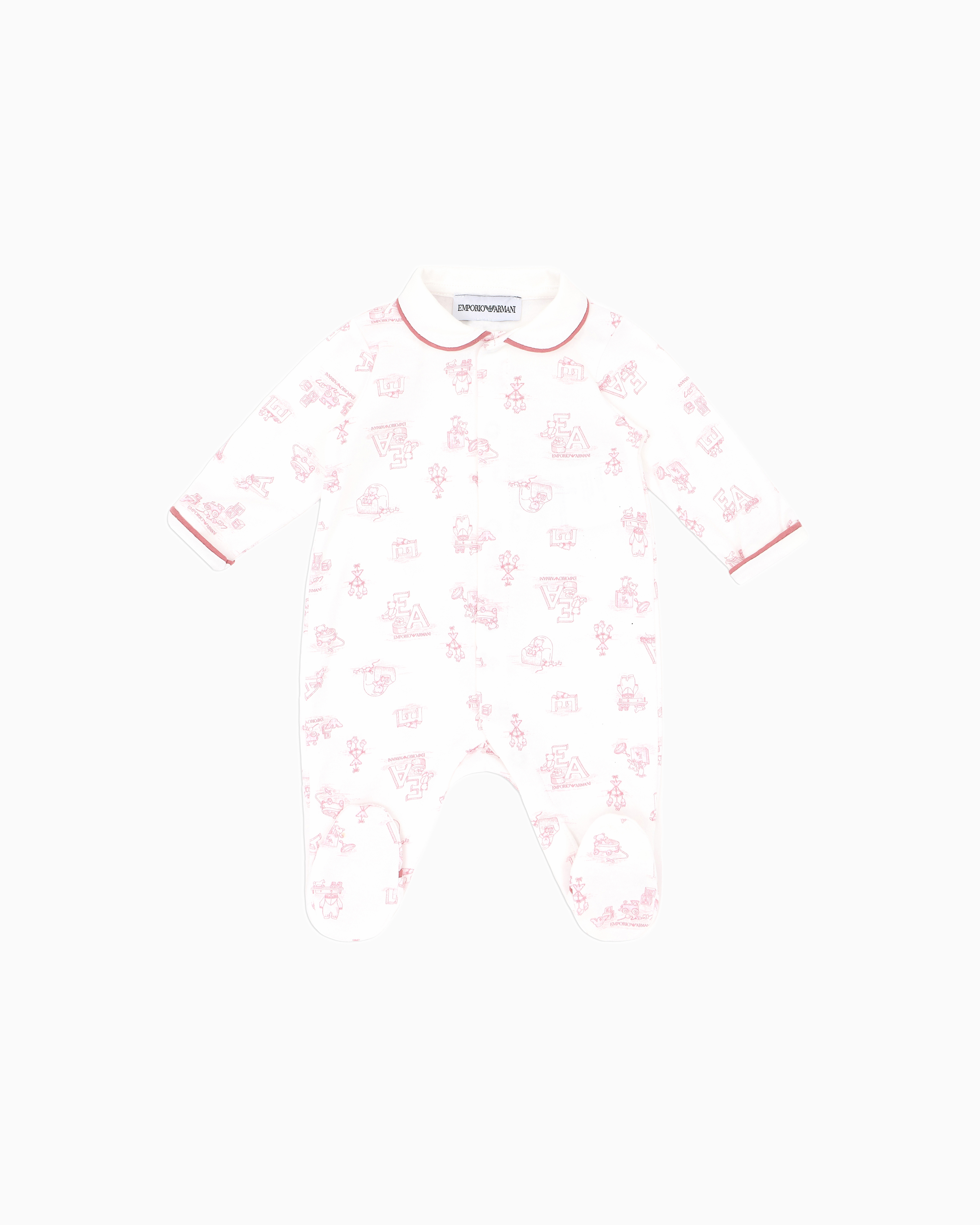 Emporio Armani - Sunday pattern interlock jersey onesie with Peter Pan collar, Unisex Junior, Pink, Size: