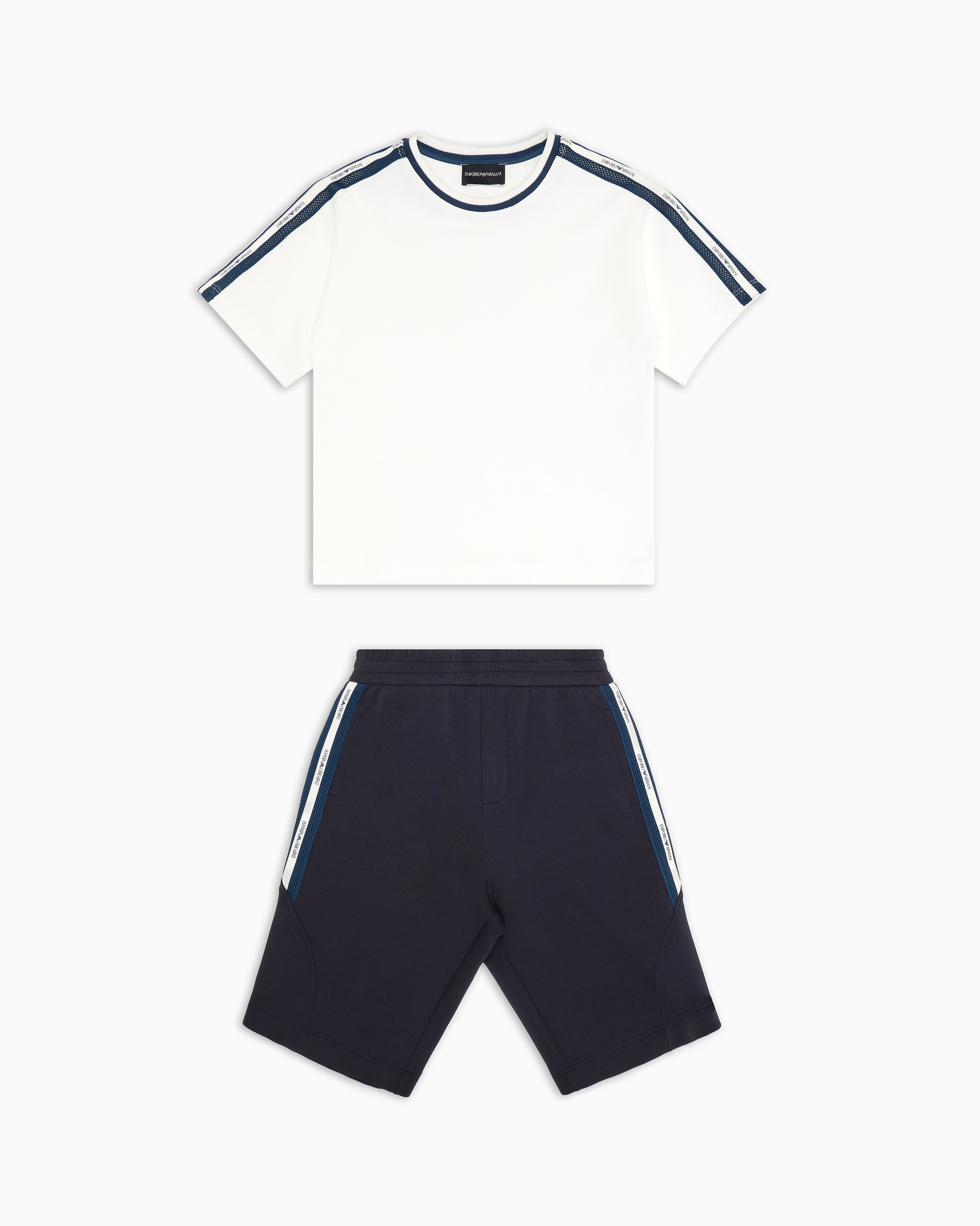 Emporio Armani - T-shirt and Bermuda shorts set jersey with logo tape, Boy, Navy Blue, Size: