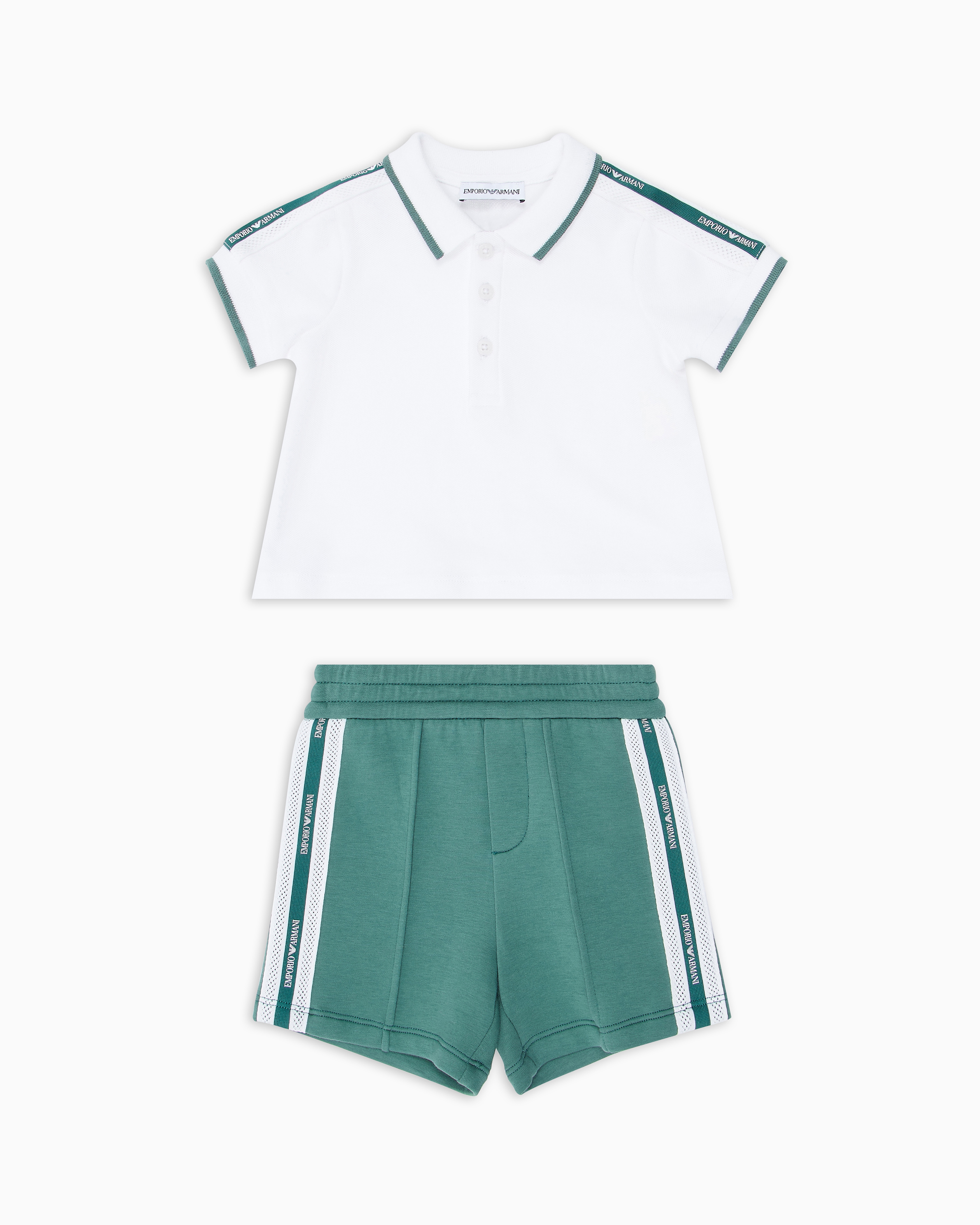 Emporio Armani - Polo shirt and Bermuda shorts set jersey with logo tape, Boy, Green, Size: