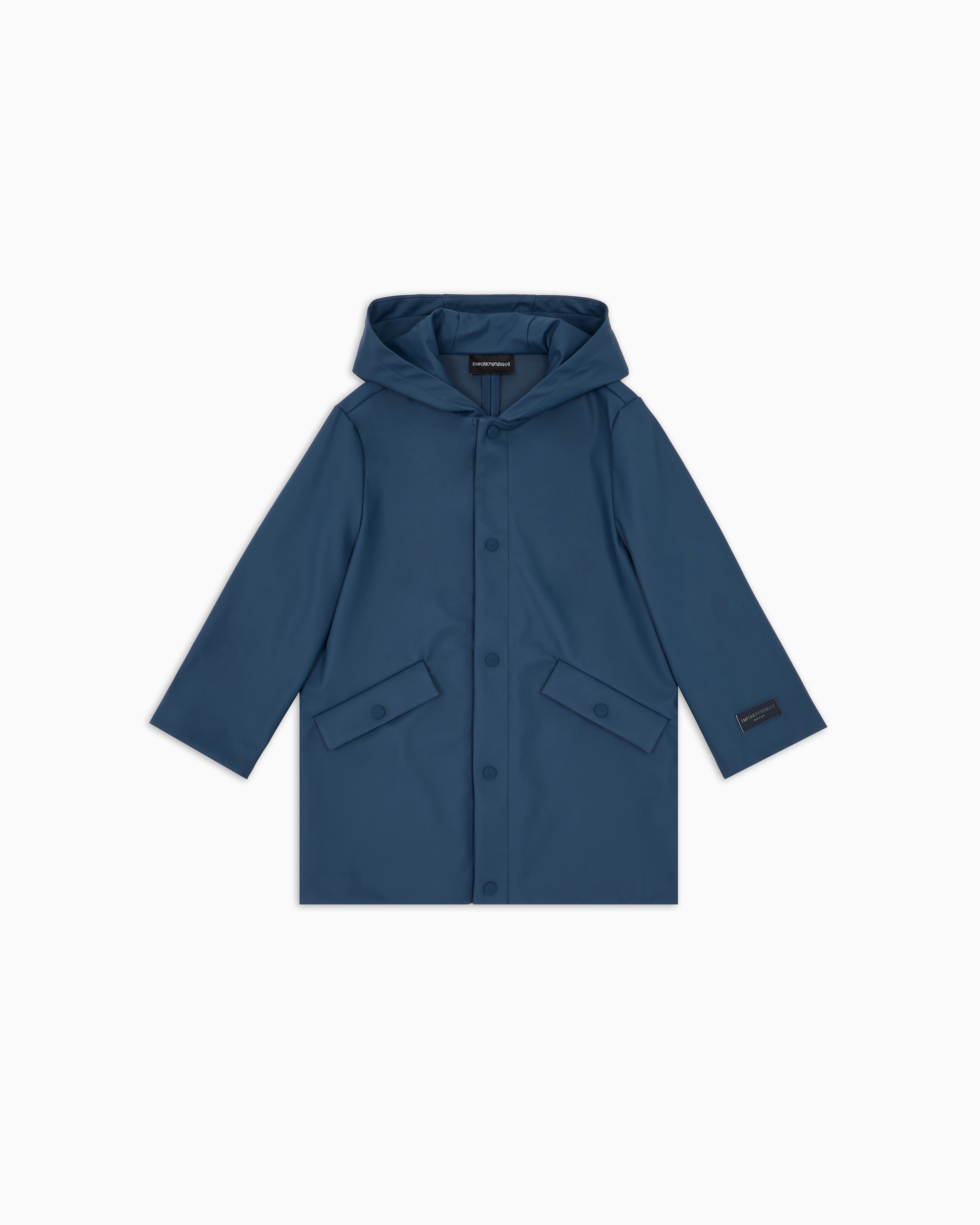 Emporio Armani - Coated nylon parka with hood, Boy, Blue, Size:
