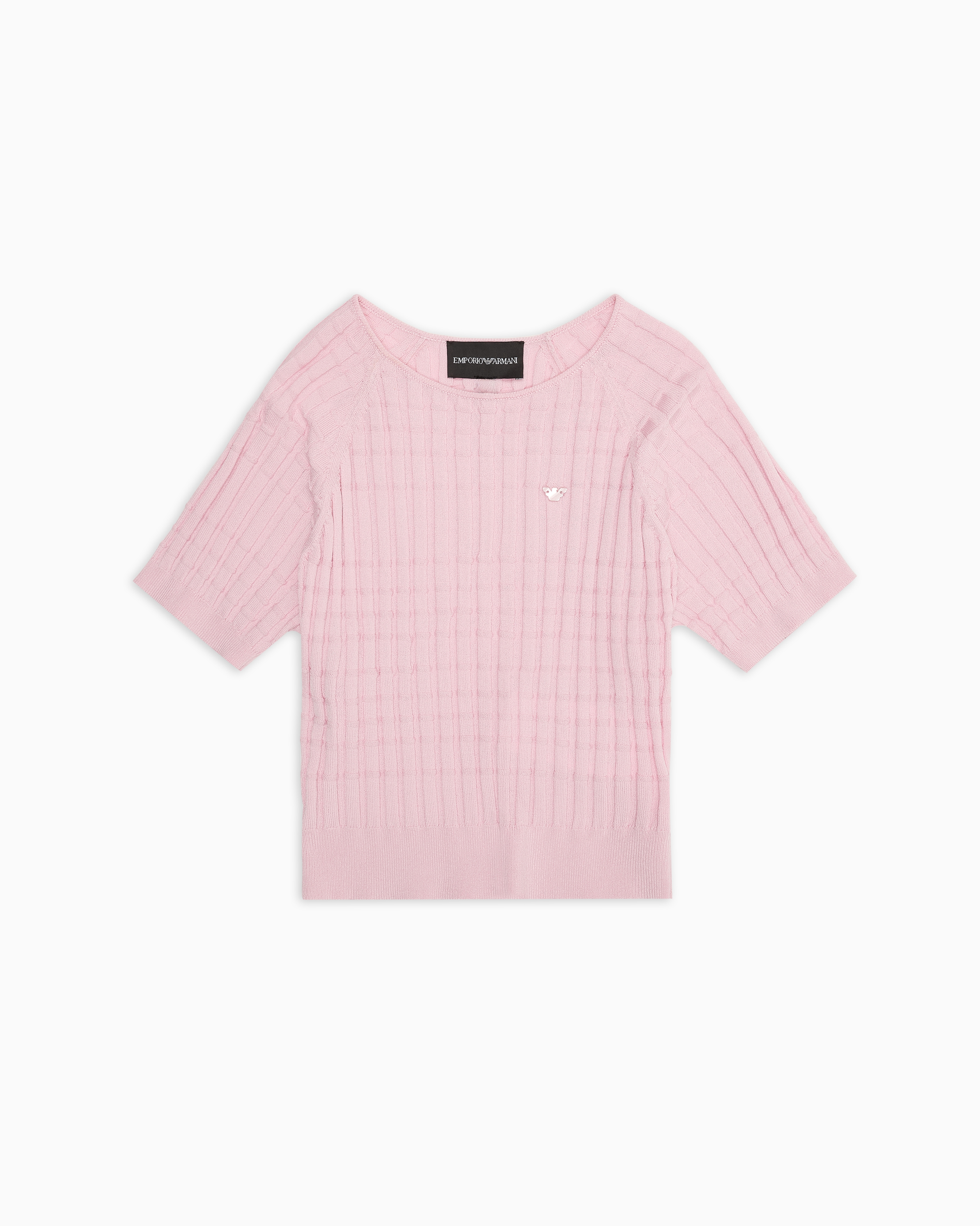Emporio Armani - Pleated-effect knit T-shirt, Girl, Pink, Size: